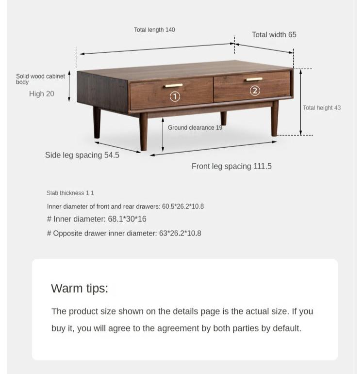 Solid Black Walnut Wood Storage Coffee Table with Rock Plate - Rustic Living Room Furniture for Home Decor & Organization