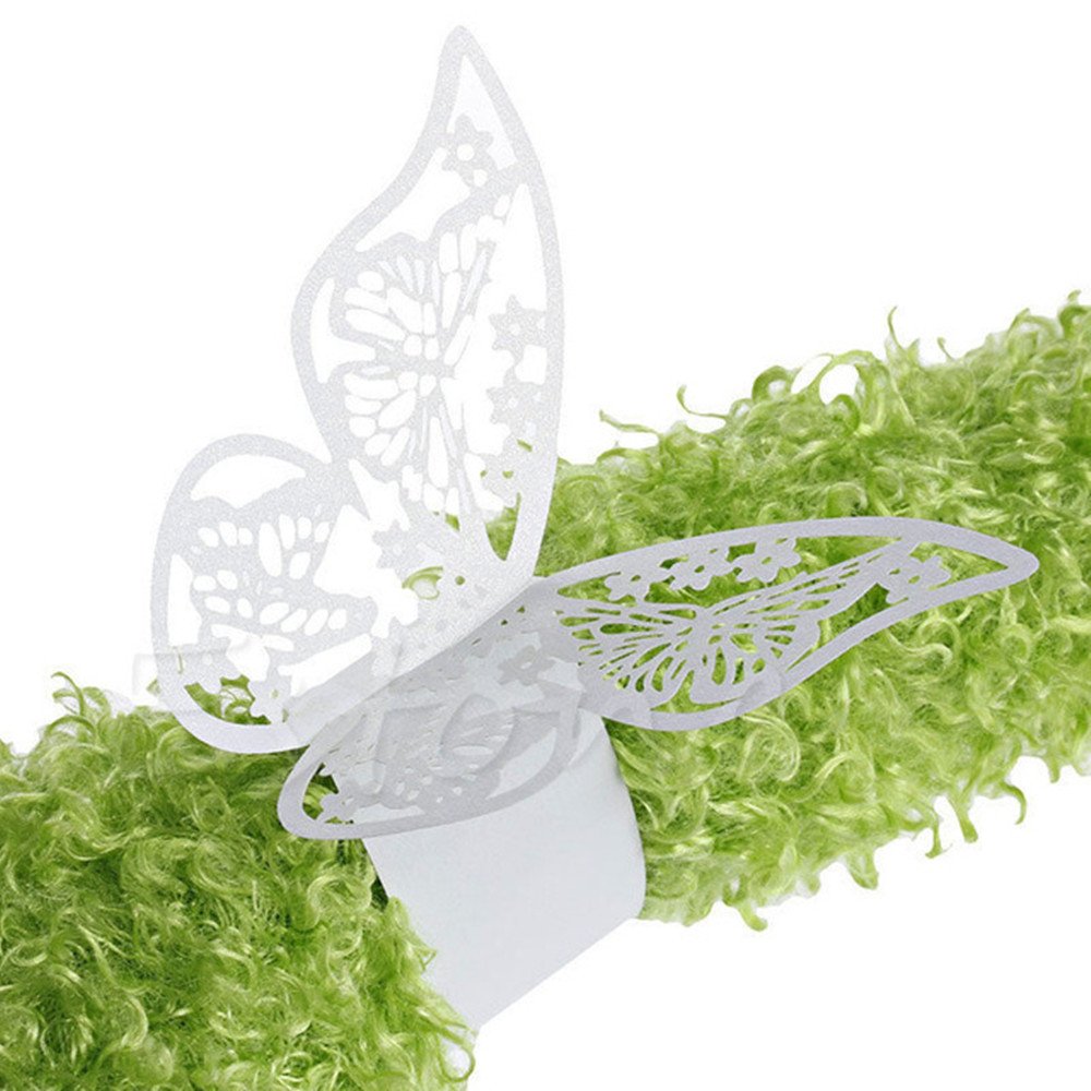 King&Pig 50pcs White Laser Cut Butterfly Napkin Rings - Elegant Table Decor for Wedding, Birthday, Anniversary & Dinner Parties - Perfect for Holiday Gatherings & Special Occasions