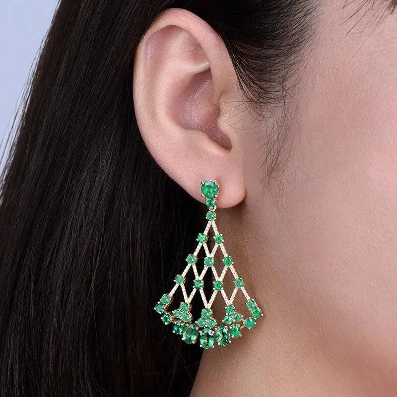 Luxury 18K Yellow Gold Drop Earrings for Women with Natural VS Emerald & Genuine SI Diamonds | Elegant Fine Jewelry Gift for Her | Perfect for Weddings, Parties & Special Occasions