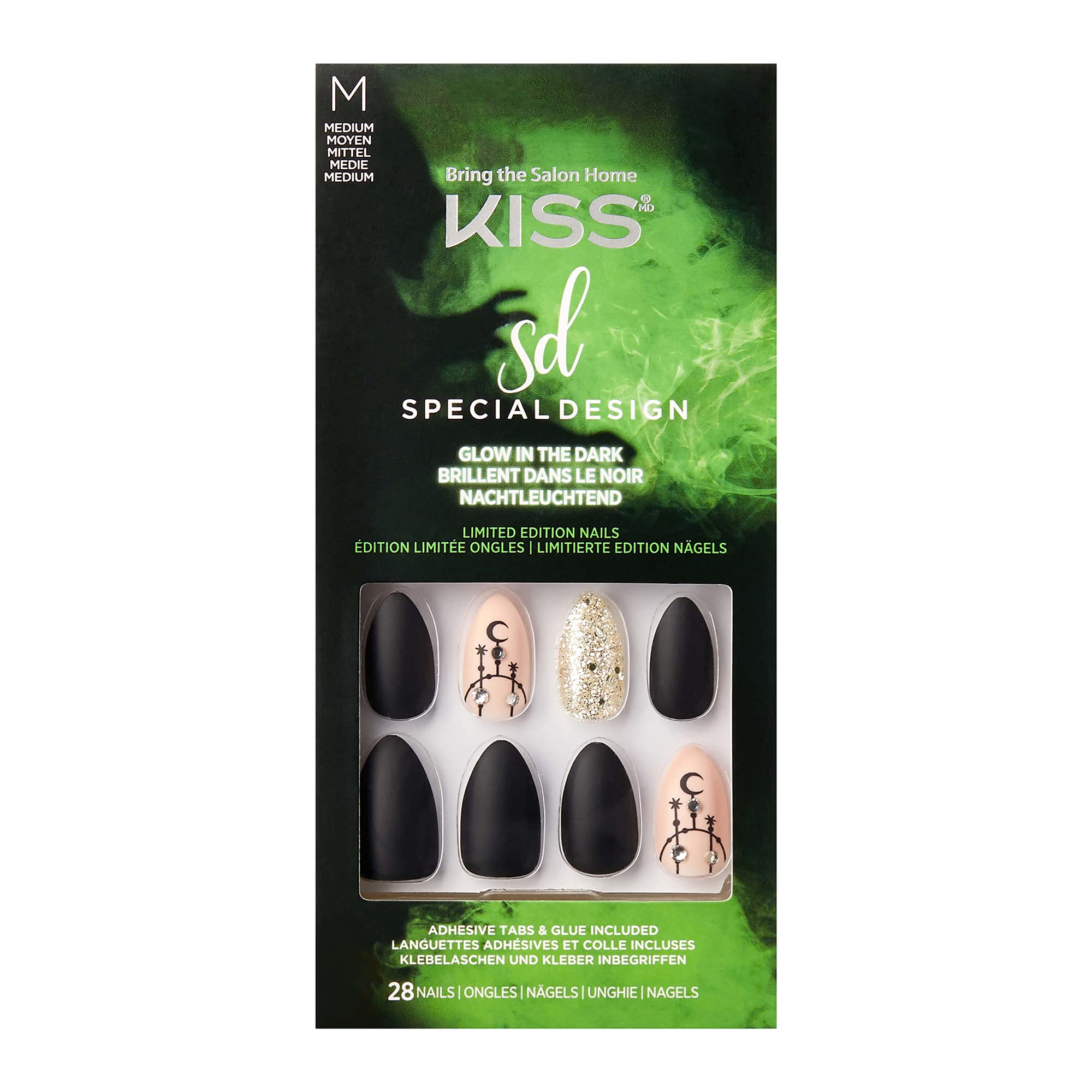 Kiss Halloween Special Design Fake Nails - Circus Circus Medium Length Stiletto Shape (28 Count) for Costume Parties & Cosplay
