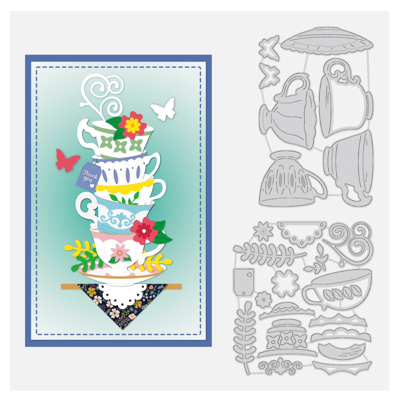 Premium BENECREAT Tea Cup Frame Metal Die Cuts - Butterfly & Floral Design Carbon Steel Craft Stencils (0.8mm Thick) for DIY Scrapbooking, Card Making, Photo Albums & Paper Crafts - Perfect for Wedding Invitations, Home Decor & Gift Packaging