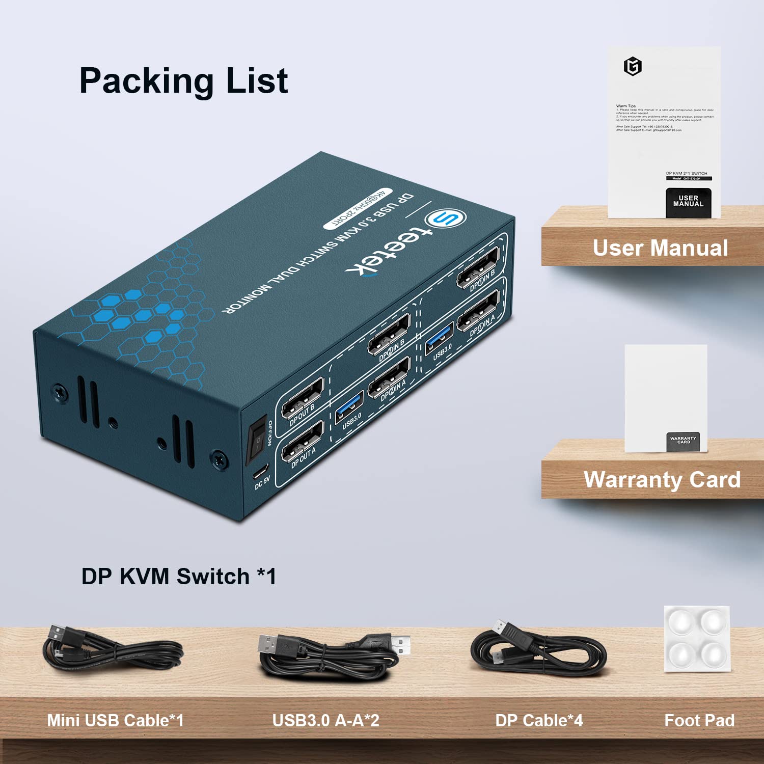 Dual Monitor DisplayPort KVM Switch 4K@60Hz - 2 Port DP KVM Switch for 2 Computers with USB 3.0 Hub | Button Control | Includes 4 DisplayPort & 2 USB 3.0 Cables | Perfect for Home Office, Gaming Setup & Multi-PC Workstations