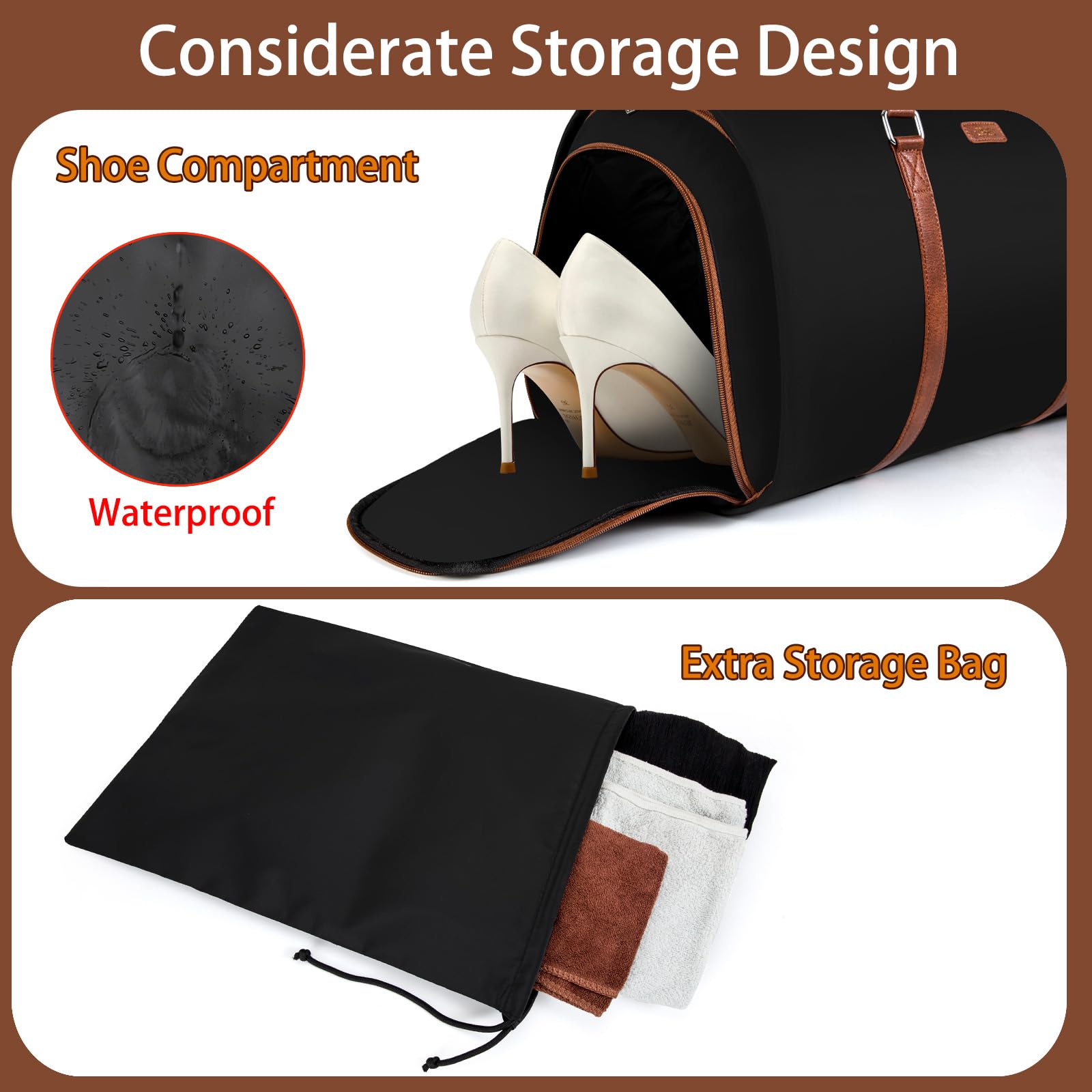 2-in-1 Convertible Travel Garment Duffle Bag with Detachable Toiletry Pouch - Large Carry-On Weekender Bag for Men & Women - Hanging Suitcase for Business Trips & Weekend Getaways (Black)