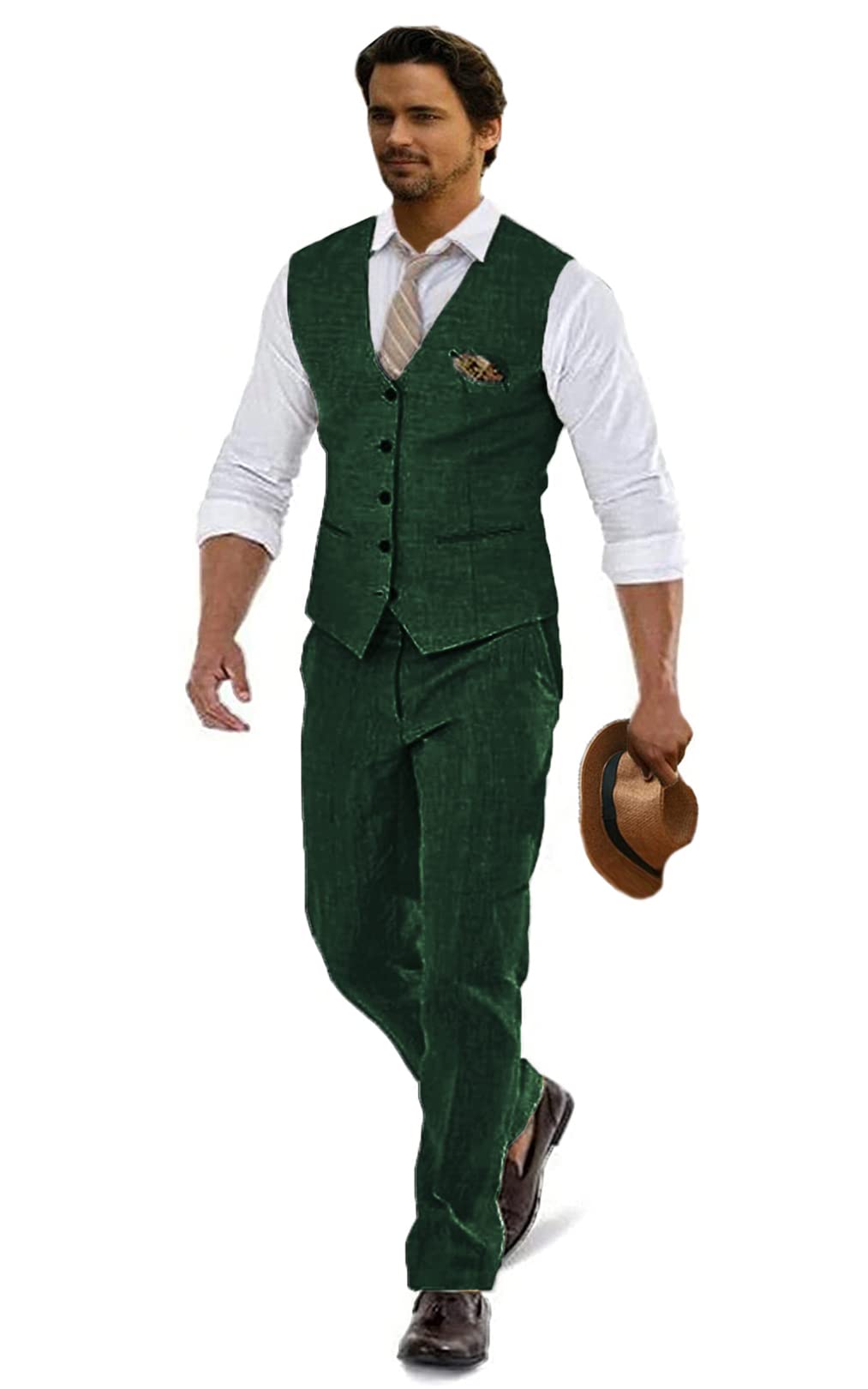 Men's Linen Suit 2-Piece Set - Casual Wedding Suits for Groomsmen, Summer Beach Tuxedo with Vest & Pants | Perfect for Outdoor Weddings, Beach Parties & Formal Events