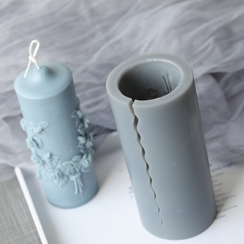 16cm Carved Cylinder Silicone Candle Mold for DIY Candles, Soap Making, Home Decor and Wedding Favors
