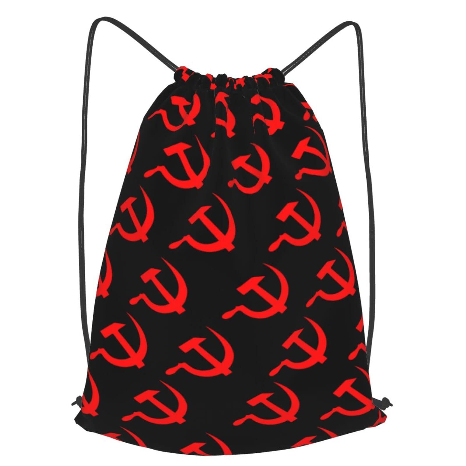 Red Hammer Sickle Drawstring Backpack - Waterproof Lightweight Tote Bag for Pool, Beach, Travel & Gym | USSR Communist Party Themed Casual Daypack