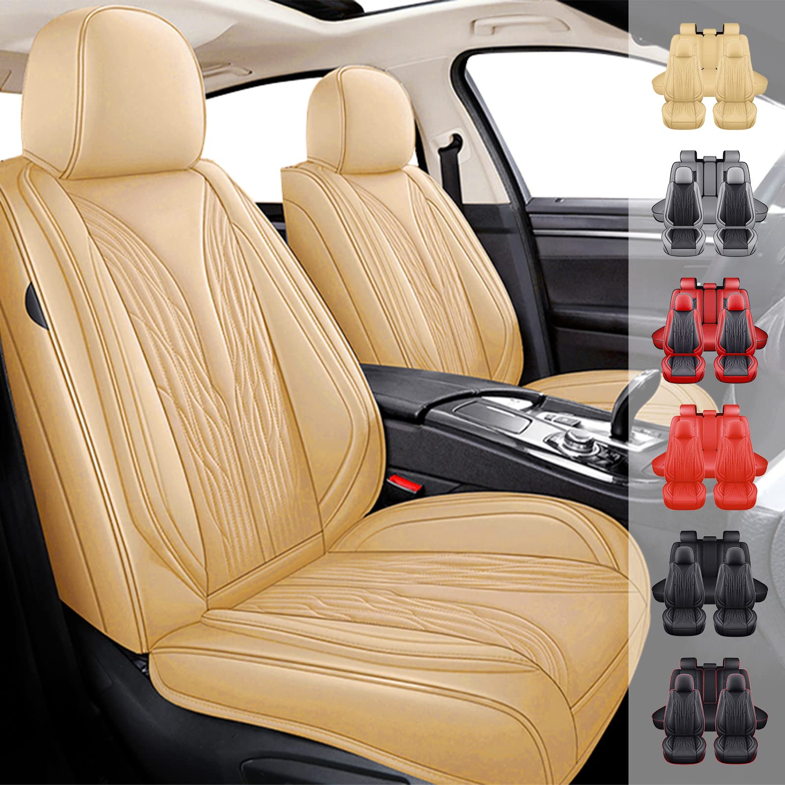Universal Car Seat Covers Full Set (5 Seats) - Waterproof & Breathable Front & Rear Seat Protectors - Perfect Fit for Nissan Versa, Hyundai Sonata, Honda CR-V & More - Black/Beige - Ideal for Road Trips, Daily Commute & Pet Protection