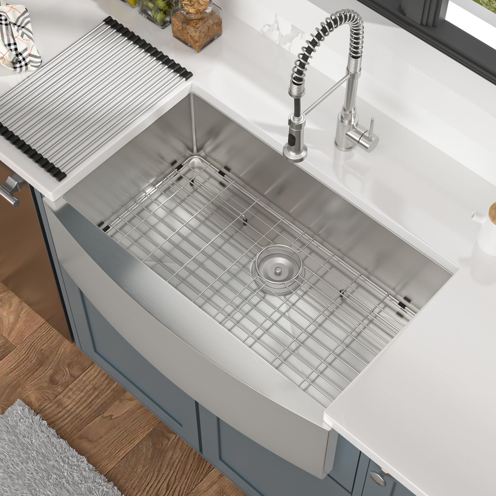 36 Inch Farmhouse Apron Front Kitchen Sink - 16 Gauge Stainless Steel Deep Single Bowl Handmade Farm Sink by Mocoloo - Perfect for Rustic Kitchens, Country Homes & Modern Farmhouse Decor