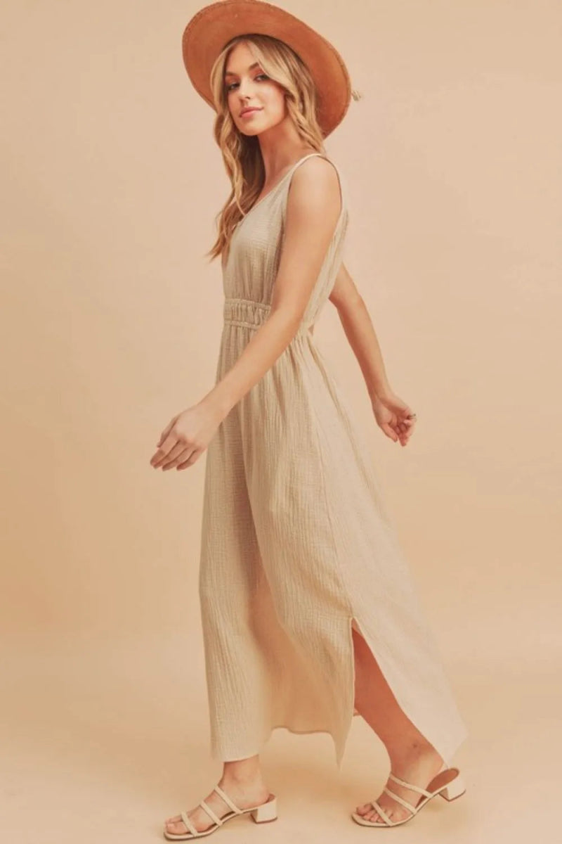 Aemi + Co Women's Side Slit Round Neck Sleeveless Tank Dress - Casual Summer Dress for Beach, Vacation & Everyday Wear