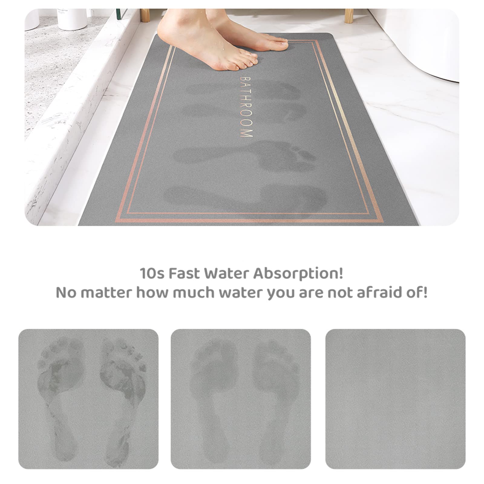 Super Absorbent Quick-Drying Bathroom Mat - Non-Slip Rubber Backing, Easy to Clean Shower Mat for Bathroom & Home (50x80cm, Light Grey) - Perfect for Wet Floors, Shower Exit & Bathroom Safety