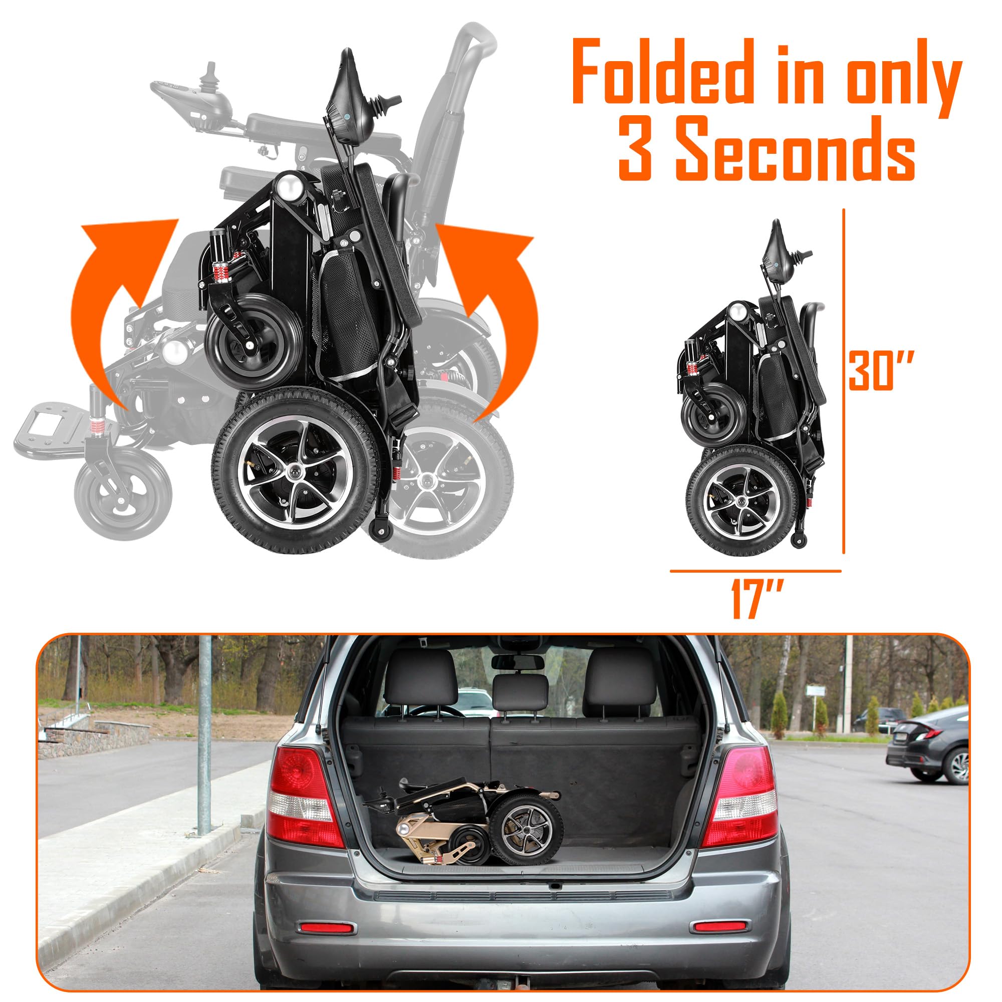 MALISA Lightweight Electric Wheelchair for Adults - Foldable Motorized Power Wheelchair with Auto Folding System, All-Terrain Mobility Scooter for Indoor & Outdoor Use (Black Frame) - Perfect for Travel, Shopping, and Daily Commuting