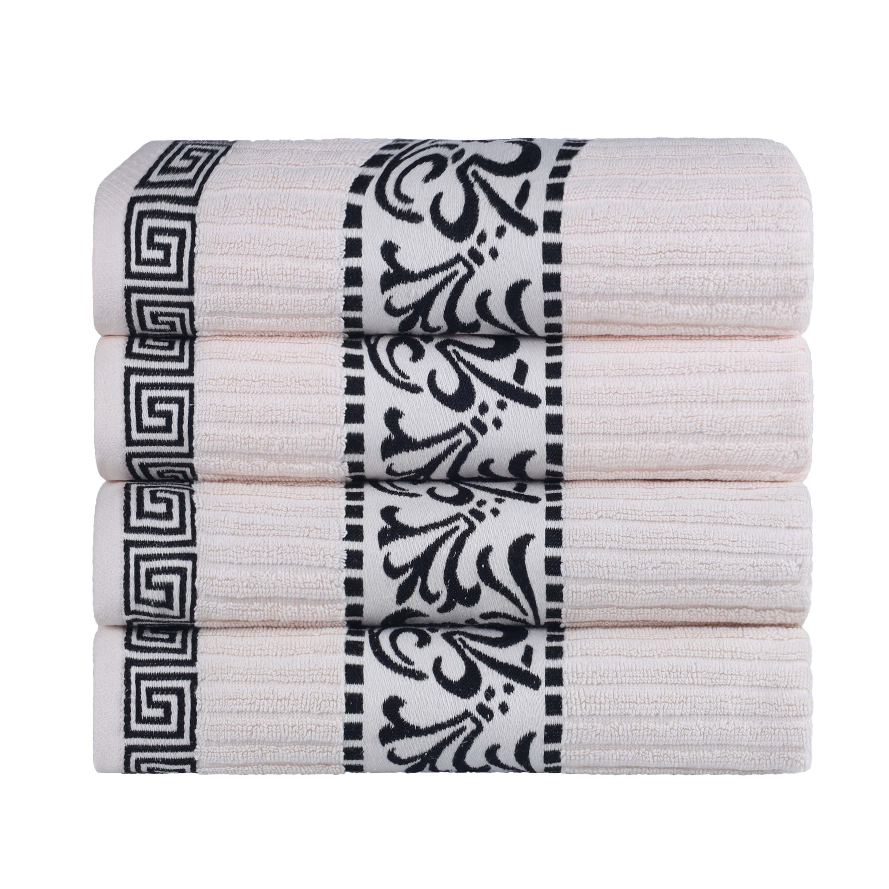 Premium Athens Cotton Greek Scroll & Floral 4-Piece Bath Towel Set - Soft & Absorbent for Spa, Bathroom & Guest Room Decor