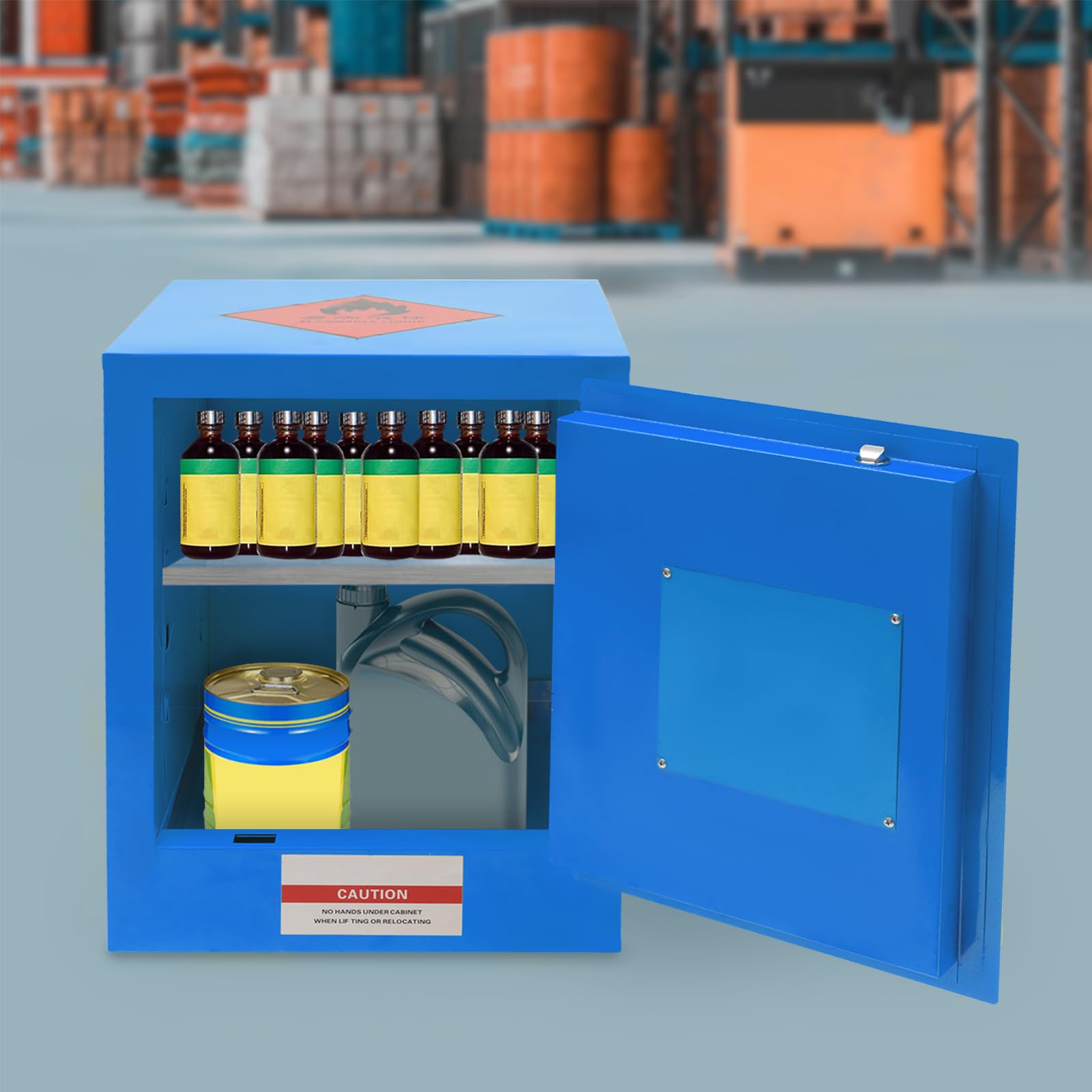 TBVECHI 4 Gallon Galvanized Steel Safety Storage Cabinet - Non-Flammable Chemical Cabinet with Adjustable Shelf & Manual Door, Blue - Perfect for Commercial, Industrial & Home Use (Garage, Workshop, Lab Safety Storage)
