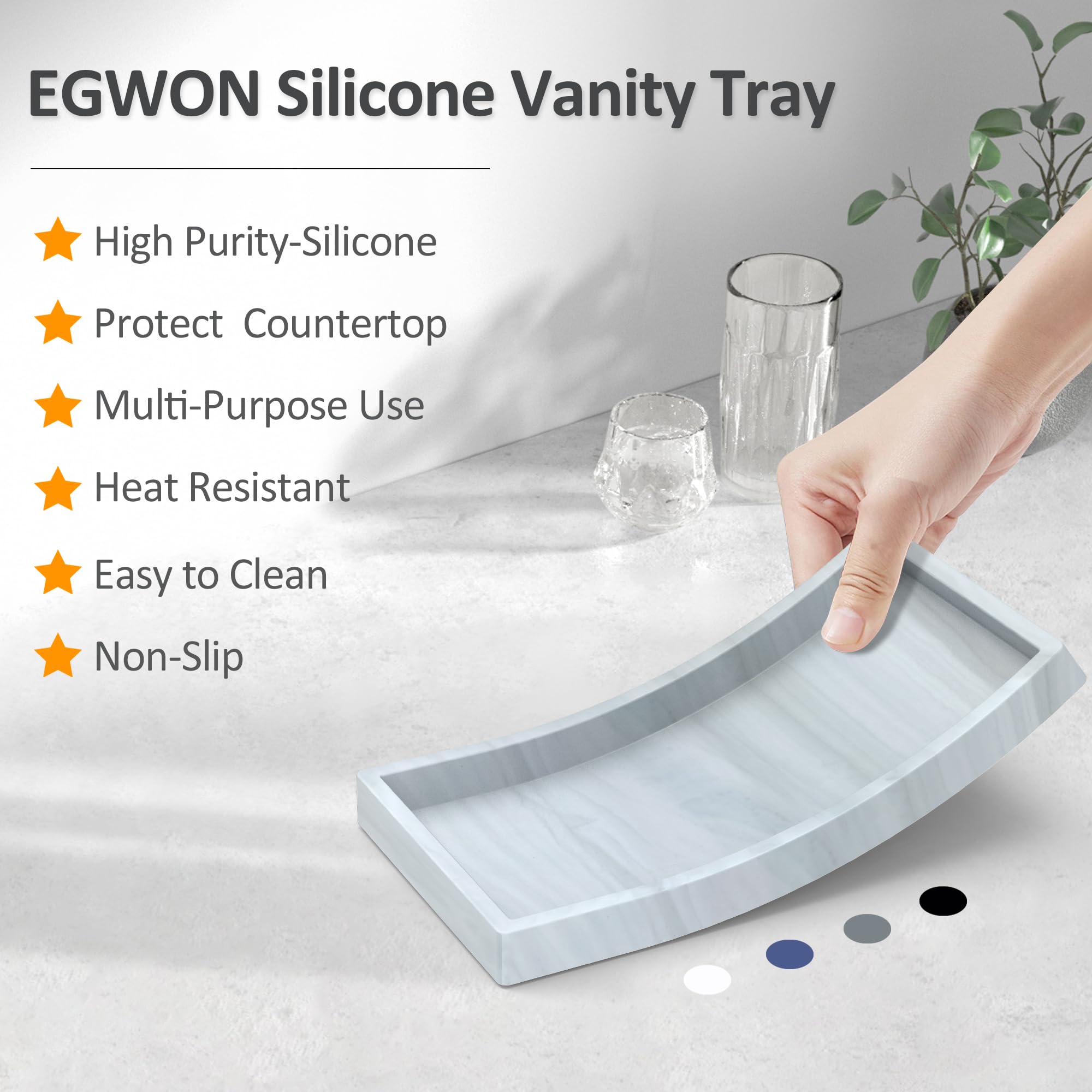 EGWON Shatterproof Silicone Vanity Tray for Bathroom & Dresser - Thick Soap Dispenser Tray for Perfume, Jewelry & Toiletries | Perfect for Bathroom Countertops, Sink Organizers & Makeup Storage