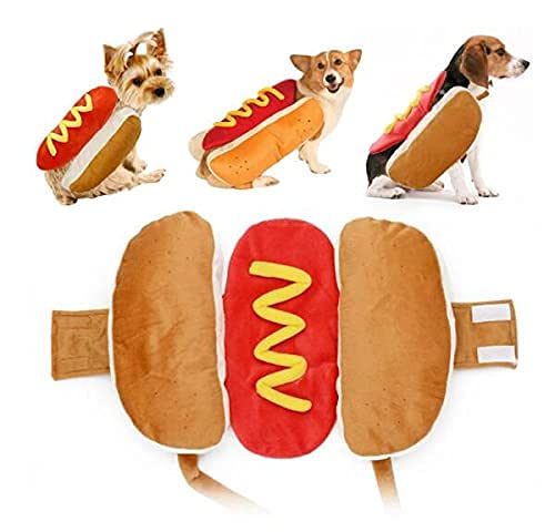 RIBOW Halloween Pet Costume - Hot Dog Outfit for Small & Medium Dogs & Cats | Mustard Yellow Dog Clothes | Perfect for Halloween Parties, Pet Parades & Photo Shoots (Small Size, Check Size Chart)