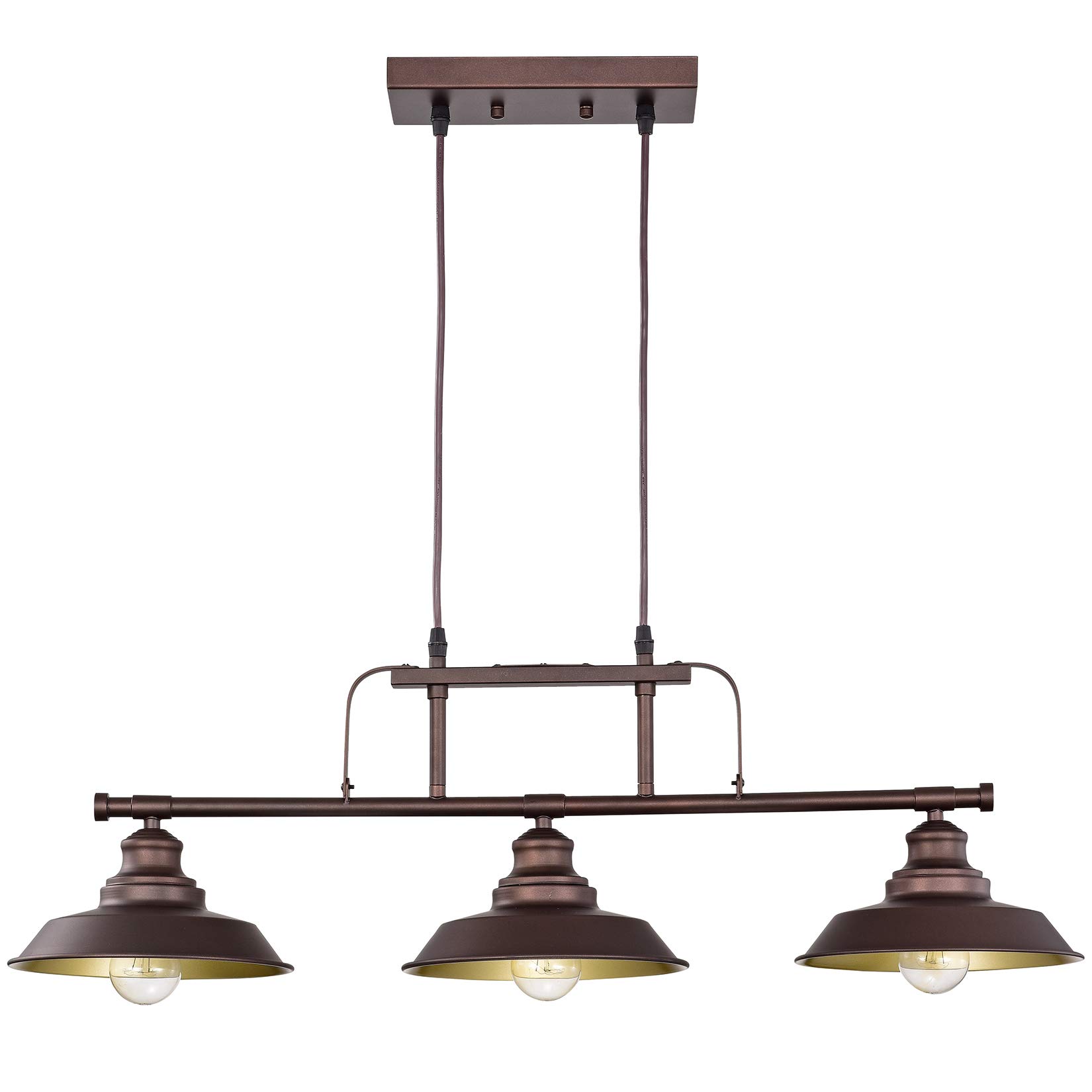 ACLand 3-Light Industrial Pendant Lighting Fixture - Oil Rubbed Bronze Metal Shade Ceiling Light for Kitchen Island, Dining Room, Farmhouse, Bar & Game Room (Perfect for Pool Table Lighting & Kitchen Counter Illumination)