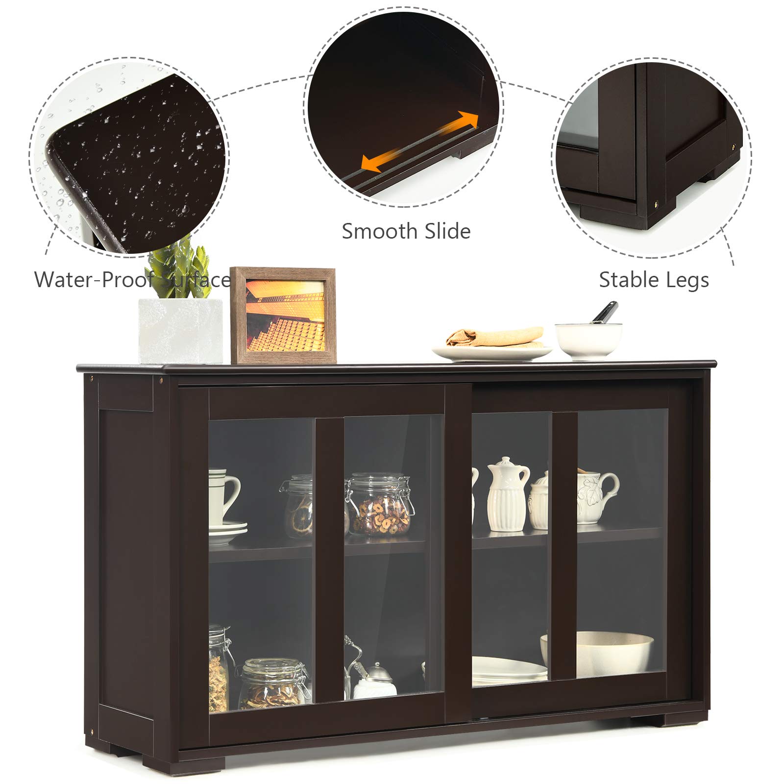 Costzon Wooden Sideboard Buffet Cabinet with Adjustable Shelf & Sliding Glass Doors - Kitchen Storage Cabinet, Coffee Bar Console Table for Living Room, Dining Room, Hallway - Perfect for Home Decor & Entertaining Guests