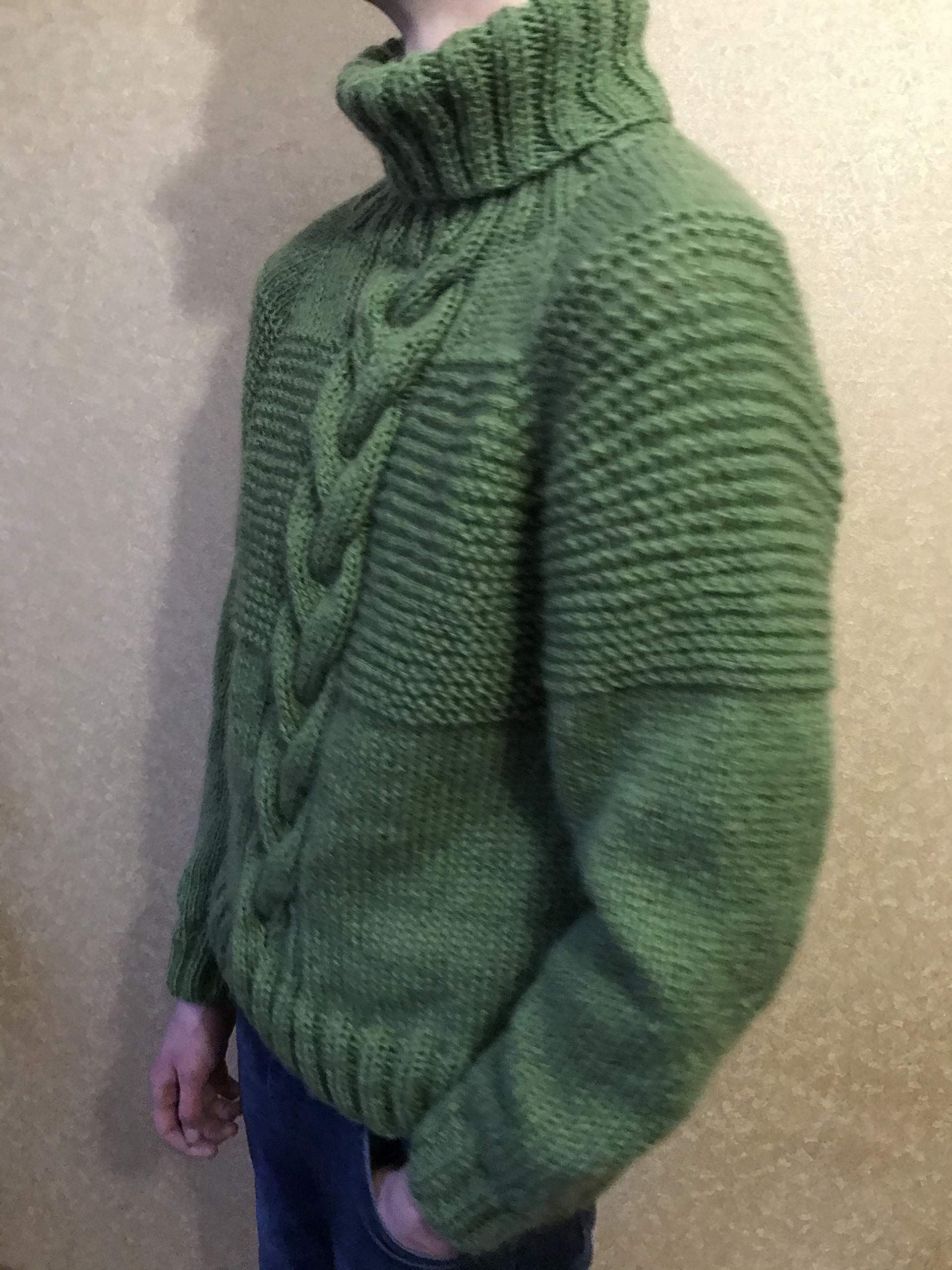 Men's Handmade Chunky Knit Mohair Sweater - Light Green Turtleneck Pullover Hoodie for Winter | Warm High Collar Wool Jumper for Casual Wear & Outdoor Activities