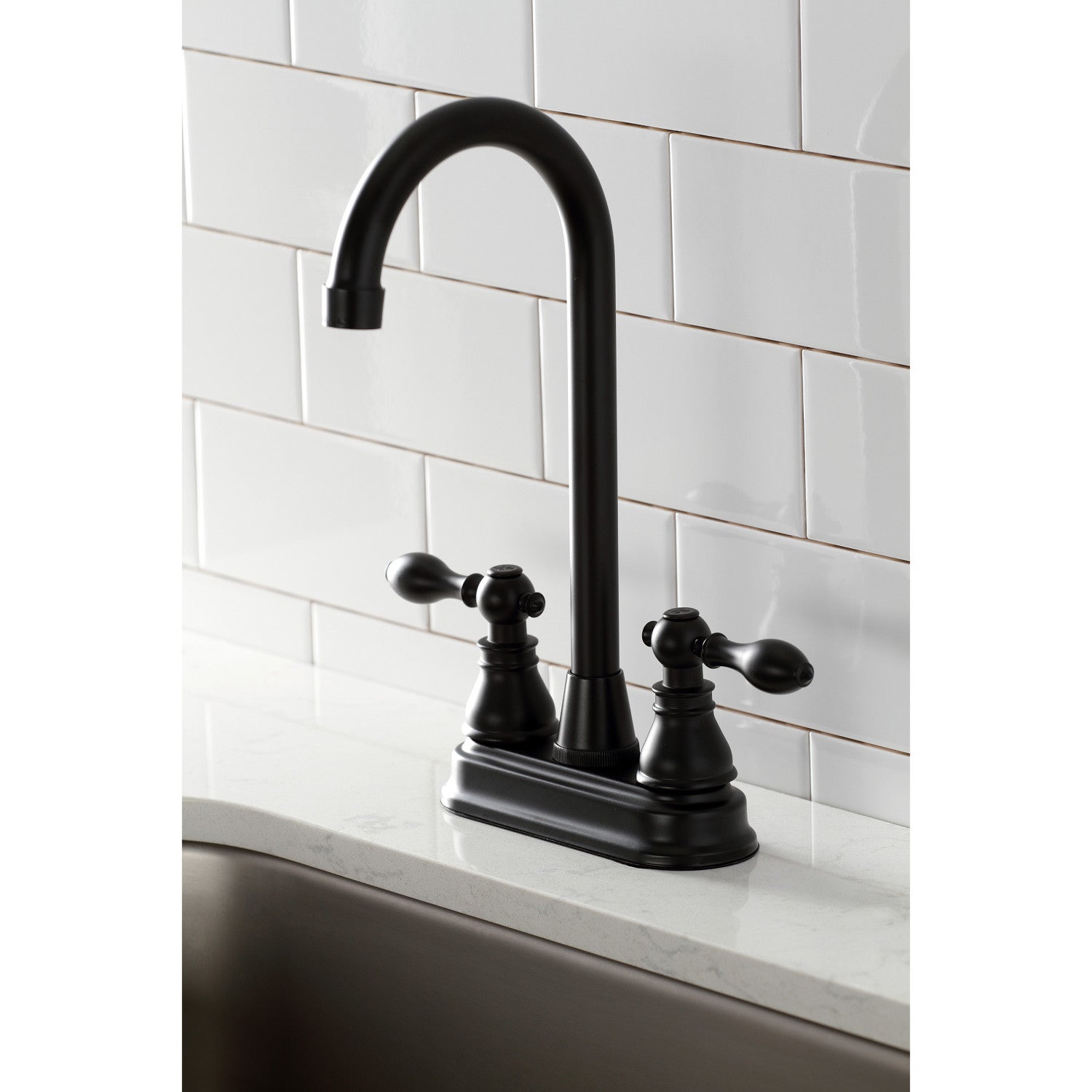 American Classic KB490ACL Two Handle 2 Hole Deck Mount Bar Faucet in Matte Black - Perfect for Kitchen Sinks, Wet Bars, and Outdoor Entertaining Areas