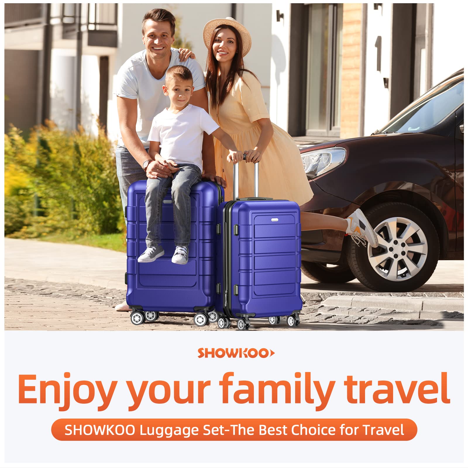 SHOWKOO 4-Piece Expandable Luggage Set - Durable PC+ABS Suitcases with Double Spinner Wheels & TSA Lock, Royal Blue - Perfect for Travel, Vacations & Business Trips