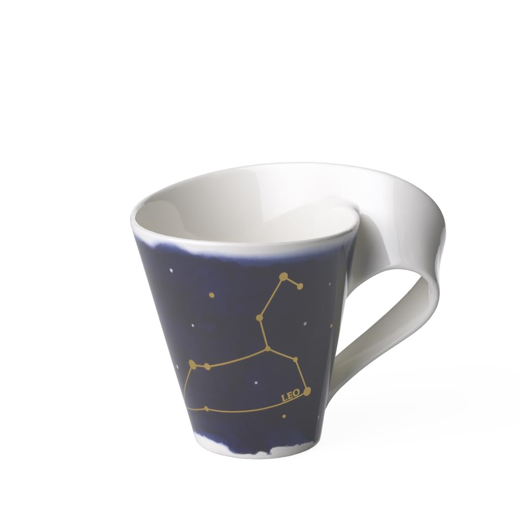 Villeroy & Boch NewWave Stars Coffee Mug with Handle - Elegant Lion Motif Porcelain Cup, Dishwasher Safe, 300ml, White & Blue - Perfect for Home, Office, and Gift Giving