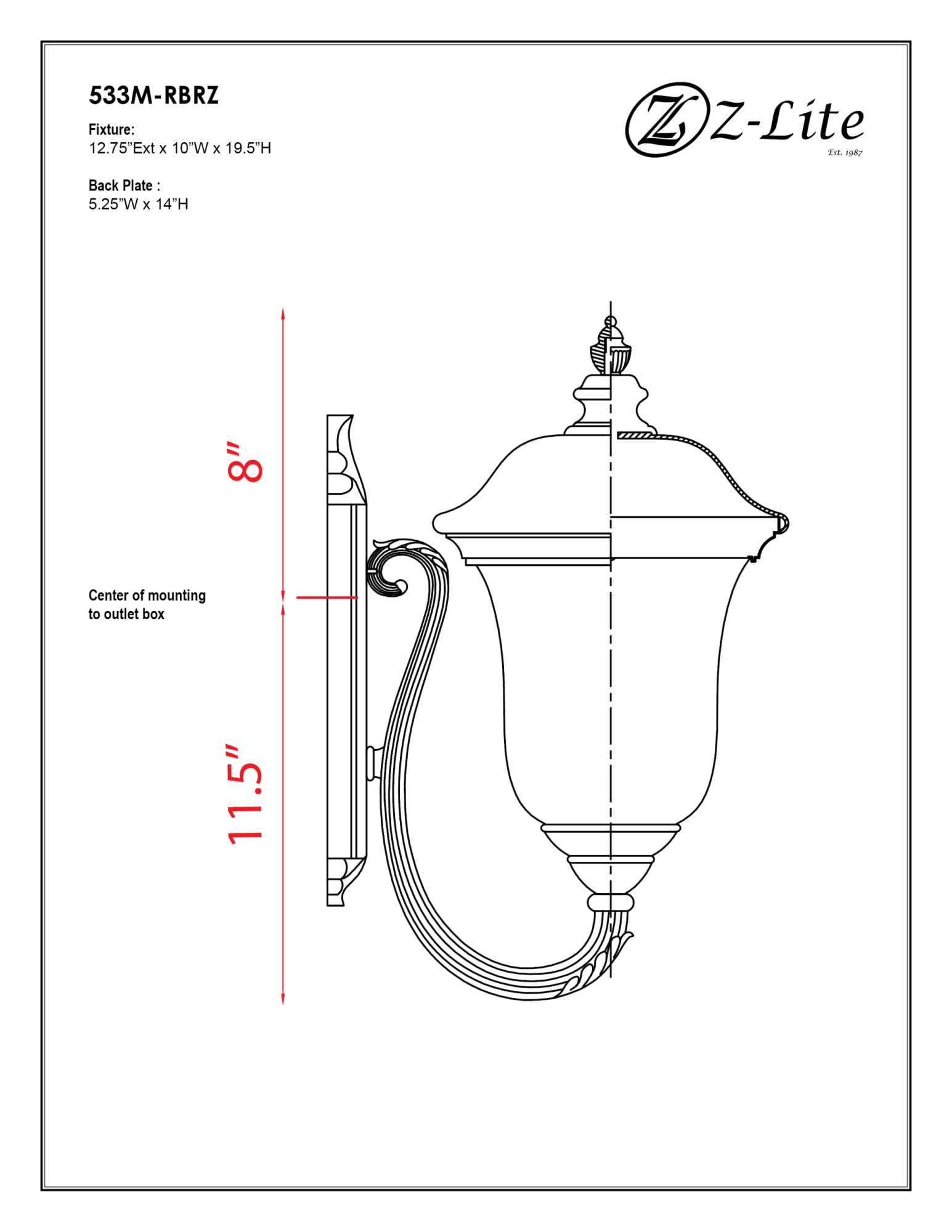 Z-Lite 533M-RBRZ Armstrong Outdoor Wall Light - Durable Aluminum Frame with Bronze Finish & Clear Water Glass Shade - Perfect for Porch, Patio, Garden & Exterior Home Lighting
