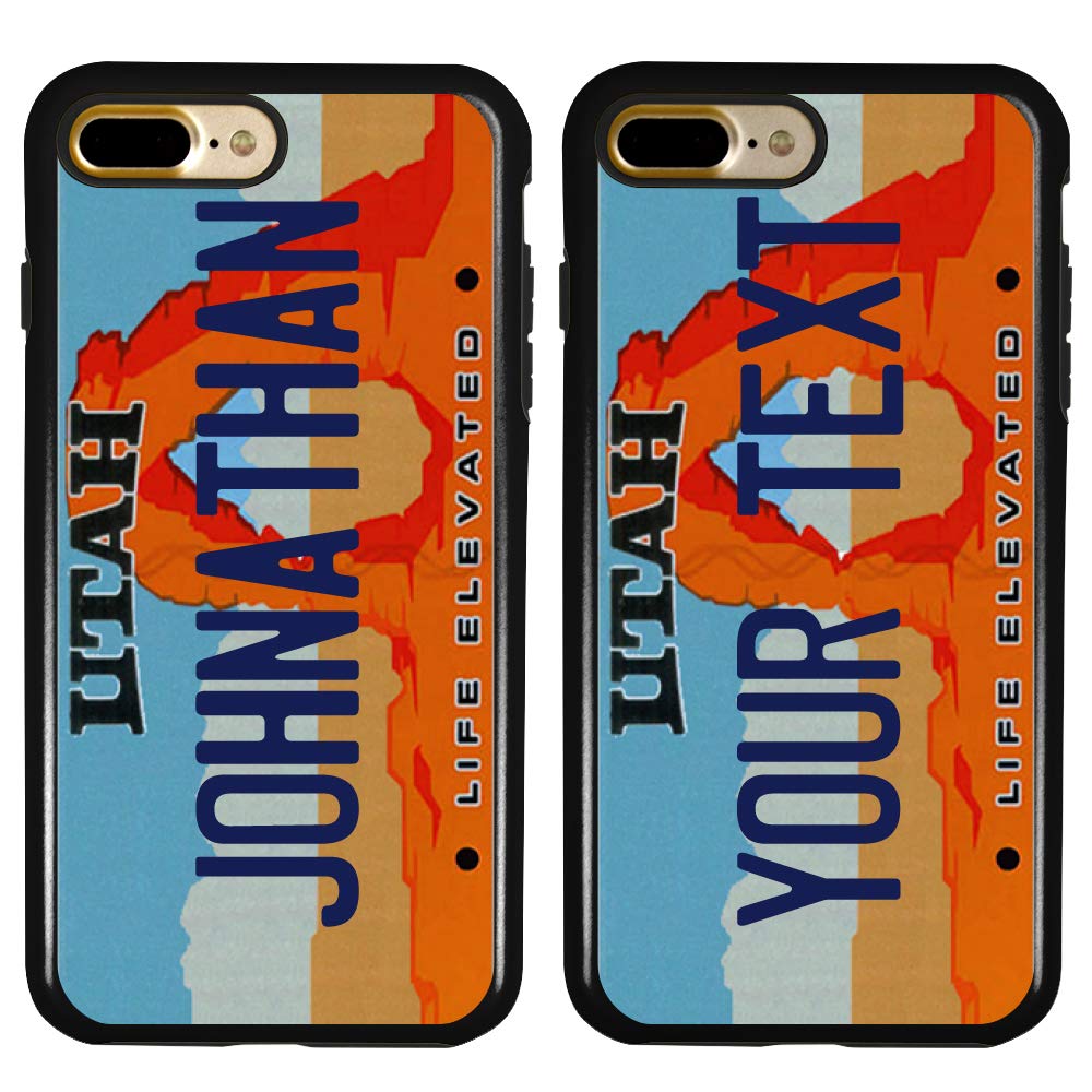 Custom Hybrid Utah License Plate iPhone 7 Plus/8 Plus Case - Personalized Protective Phone Cover with Your Own Text - Durable Black Design for Travel & Outdoor Adventures