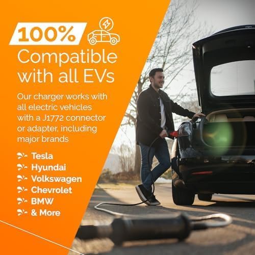 J+ Portable Level 2 EV Charger 40 Amp (J1772, 9.6KW) - 240V Electric Vehicle Charging Station with NEMA 14-50 & 5-15 Plugs - ETL Certified, IP67 Waterproof, 25ft Cable for Indoor/Outdoor Use - Perfect for Home, Office & Road Trip Charging