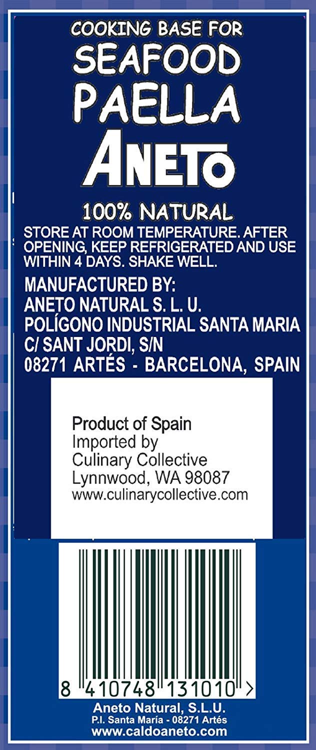 Aneto Seafood Paella Cooking Base Broth - Authentic Spanish Flavor, 33.83 fl oz (6 Pack) - Perfect for Paella, Risotto & Seafood Dishes at Home or Restaurants