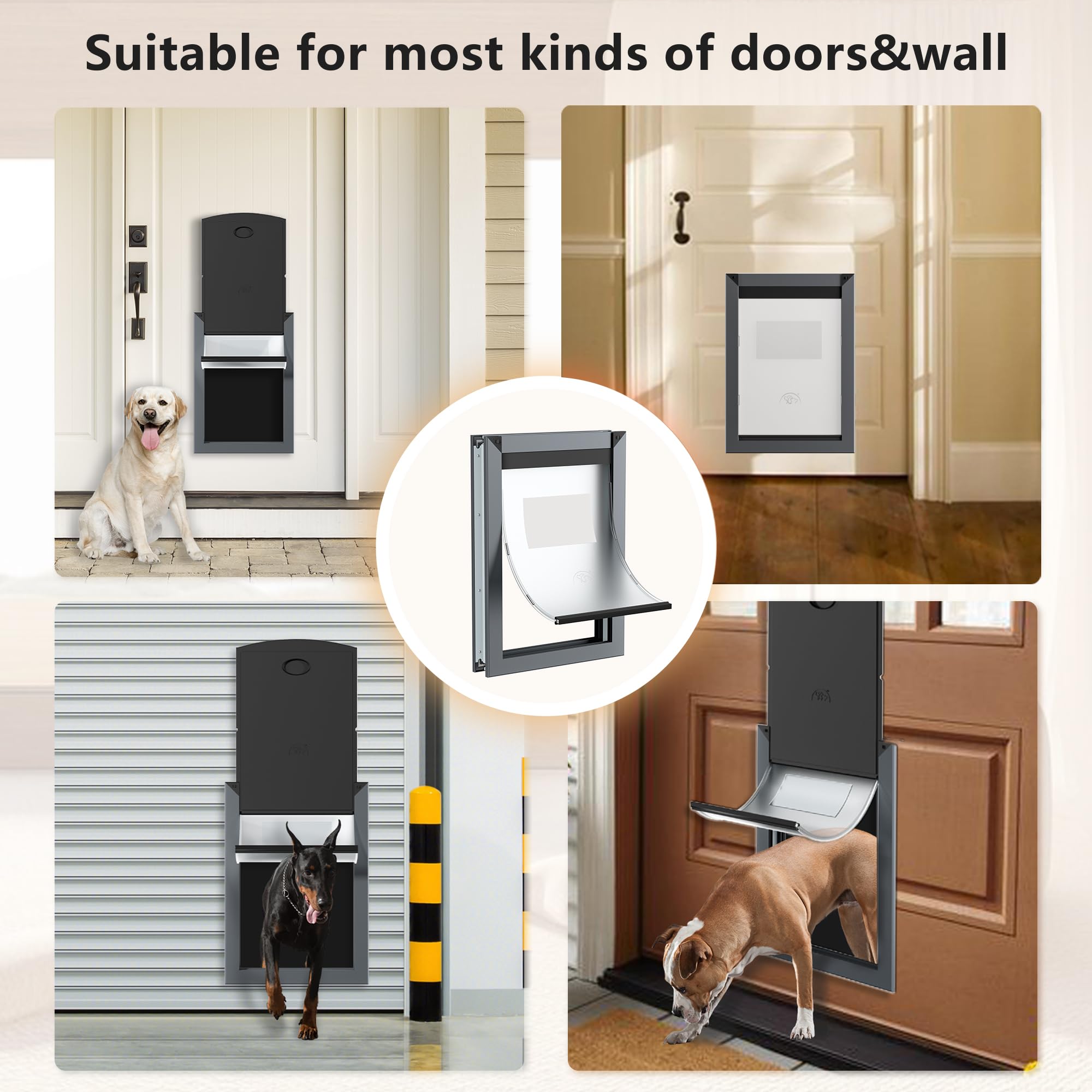 Heavy Duty Aluminum Dog Door for Interior & Exterior Doors - Large Pet Door with Dual Locking Panels for Dogs Up to 100lbs - Perfect for Homes, Apartments & Backyard Access