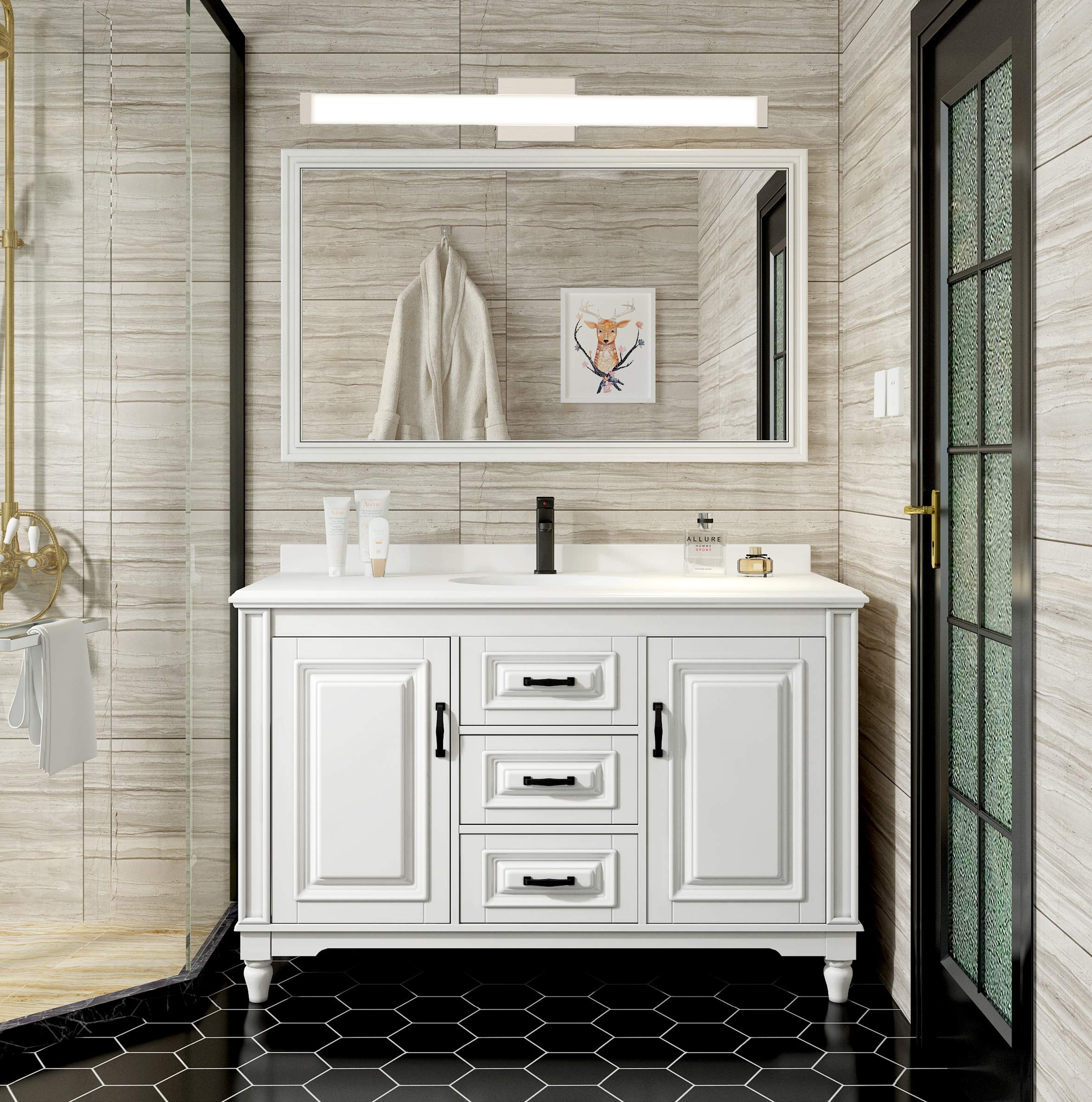 33.5 Inch Brushed Nickel Square LED Bathroom Vanity Light - 18W 4000K Natural White Wall Bar Lighting Fixture for Mirror - Perfect for Modern Bathrooms, Powder Rooms & Dressing Areas