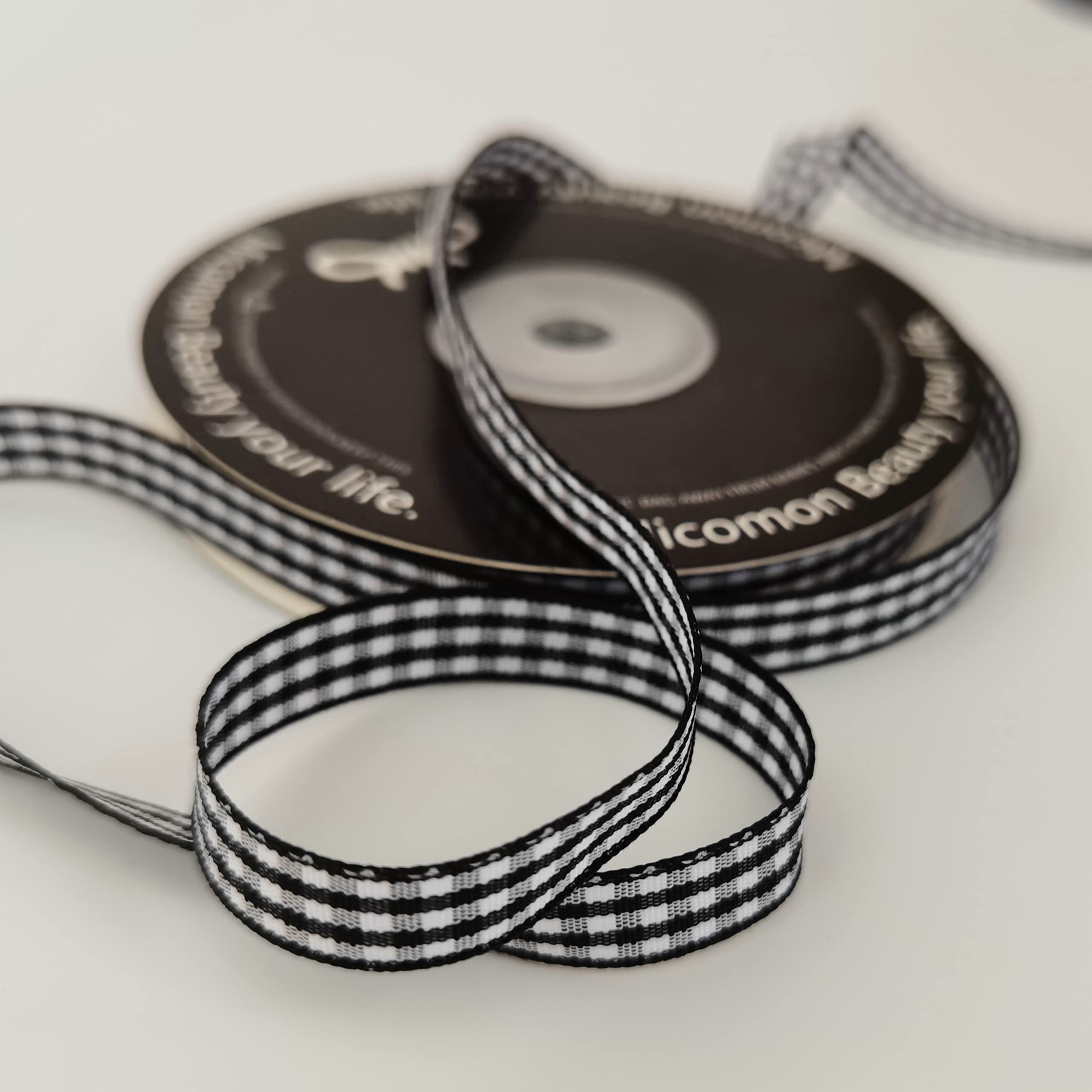 Buffalo Check Ribbon Black and White Gingham Ribbon 25 Yards - 3/8 Inch Wide for DIY Crafts, Gift Wrapping, Scrapbooking & Holiday Decorations (Black)
