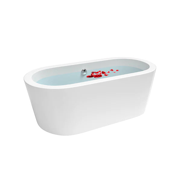 Empava 59 Inch Freestanding Acrylic Soaking Bathtub - White Modern Bath Tub for Spa Relaxation (59FT1505) | Perfect for Master Bathroom, Luxury Hotels & Home Retreats