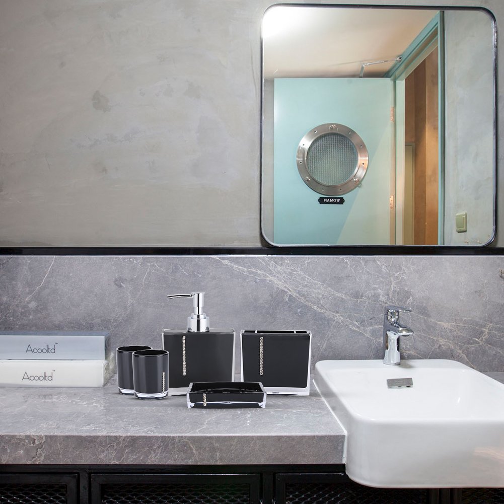 5-Piece Luxury Bathroom Accessories Set - Soap Dispenser, Toothbrush Holder, Cup, Tumbler & Lotion Bottle for Modern Vanity | Spa-Inspired Bath Decor for Home & Hotel Use