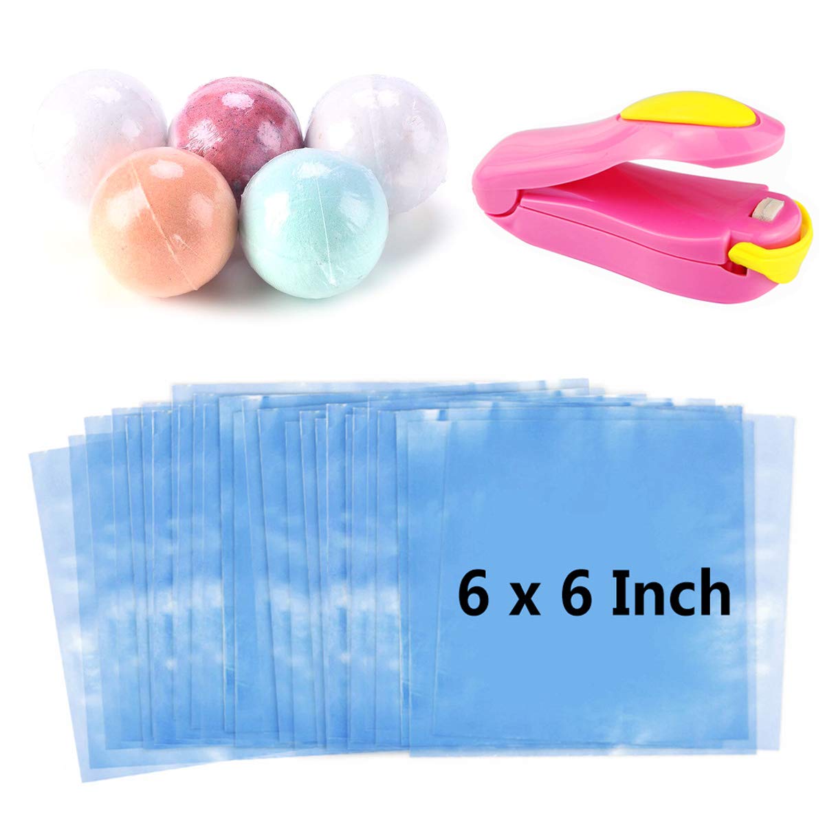 WFPLUS 200 Pack 6x6 Inch Shrink Wrap Bags with Free Mini Heat Sealer - Perfect for Handmade Soaps, Bath Bombs, DIY Crafts, Gift Packaging & Small Business Product Wrapping