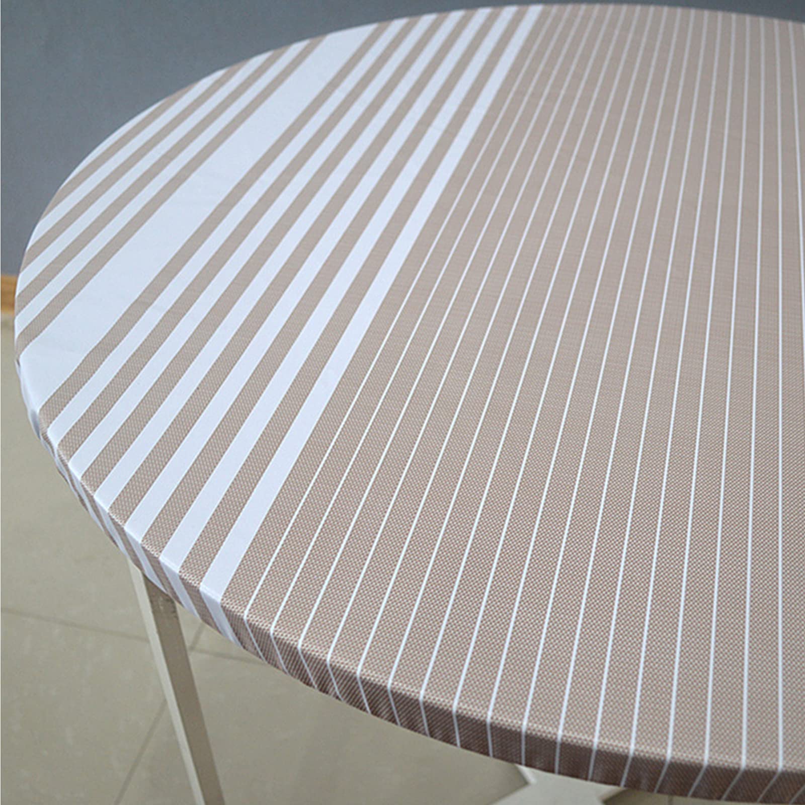 Waterproof Round Vinyl Tablecloth with Elastic Edge - Non-Slip Wrinkle-Free Table Cover for Outdoor Small Tables (20 Inch/50cm) - Perfect for Patio, Kitchen, Dining Room & Picnic Use