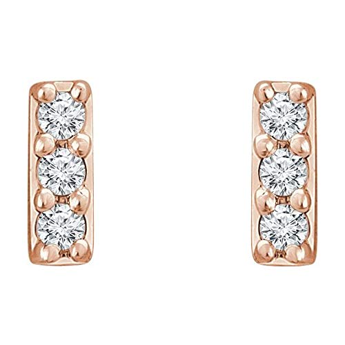 14K Rose Gold .05 CTW Diamond Bar Earrings - Dainty Minimalist Stud Earrings for Women - Perfect for Everyday Wear, Date Nights & Special Occasions