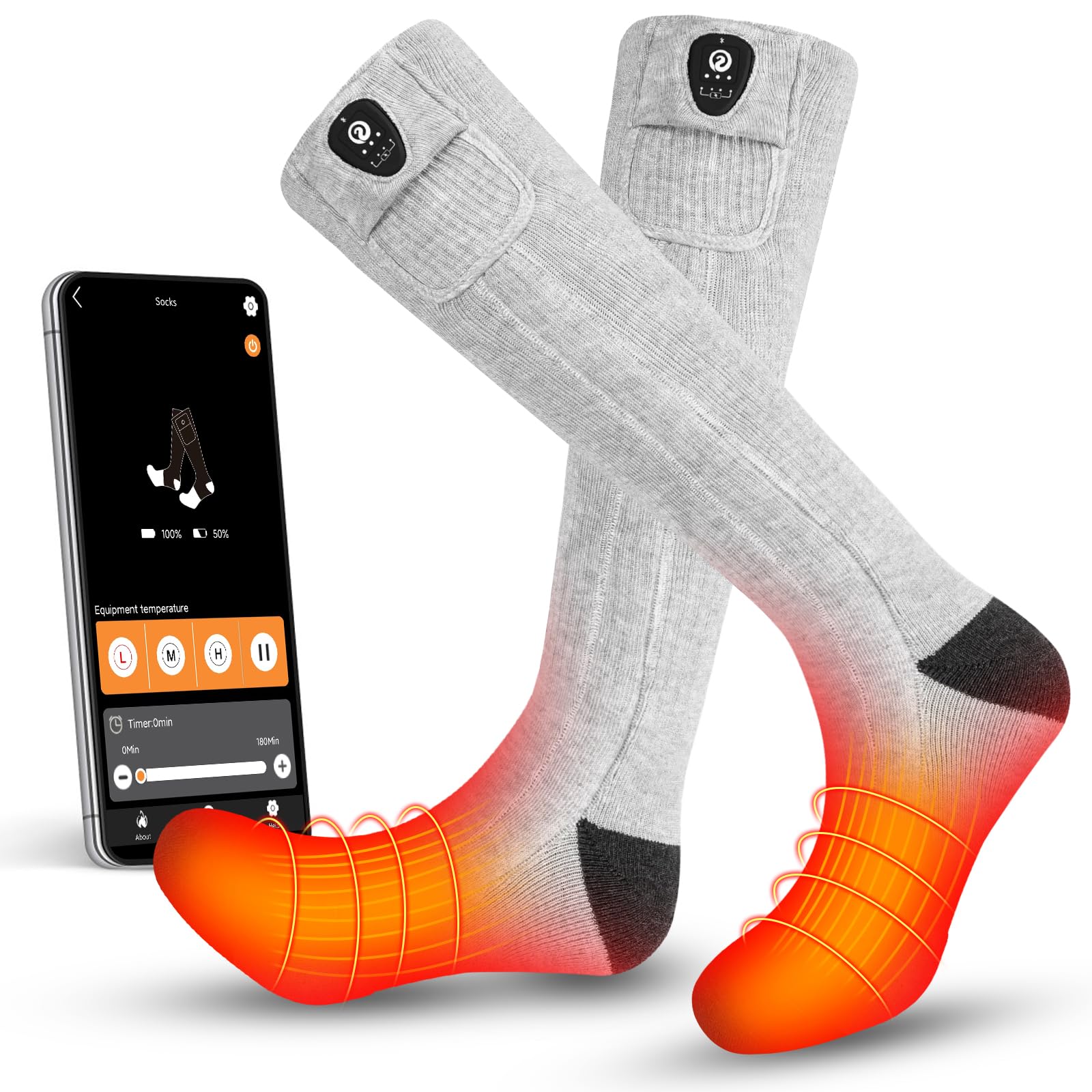 SNOW DEER Rechargeable Heated Socks with App Control - Electric Warming Socks for Men & Women - Perfect for Motorcycle Riding, Hunting, Skiing, Hiking & Winter Work - Machine Washable - Stay Warm in Extreme Cold Weather