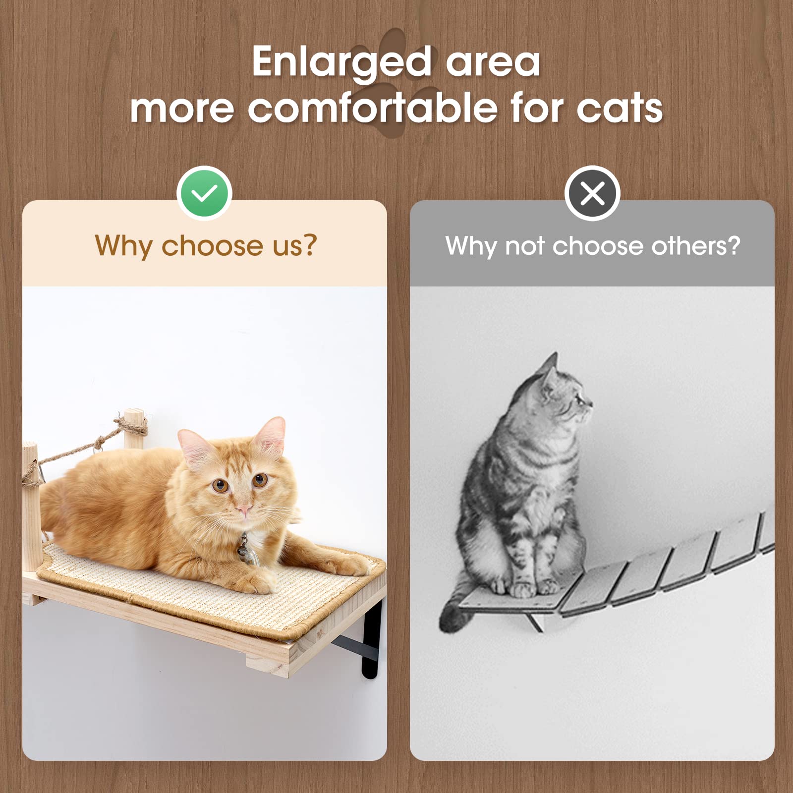 **Wall-Mounted Cat Rope Bridge & Shelves - Wooden Cat Wall Furniture for Indoor Cats, Climbing, Sleeping & Play - Includes Sisal Scratch Mat - Perfect for Small Spaces & Cat Enrichment**
