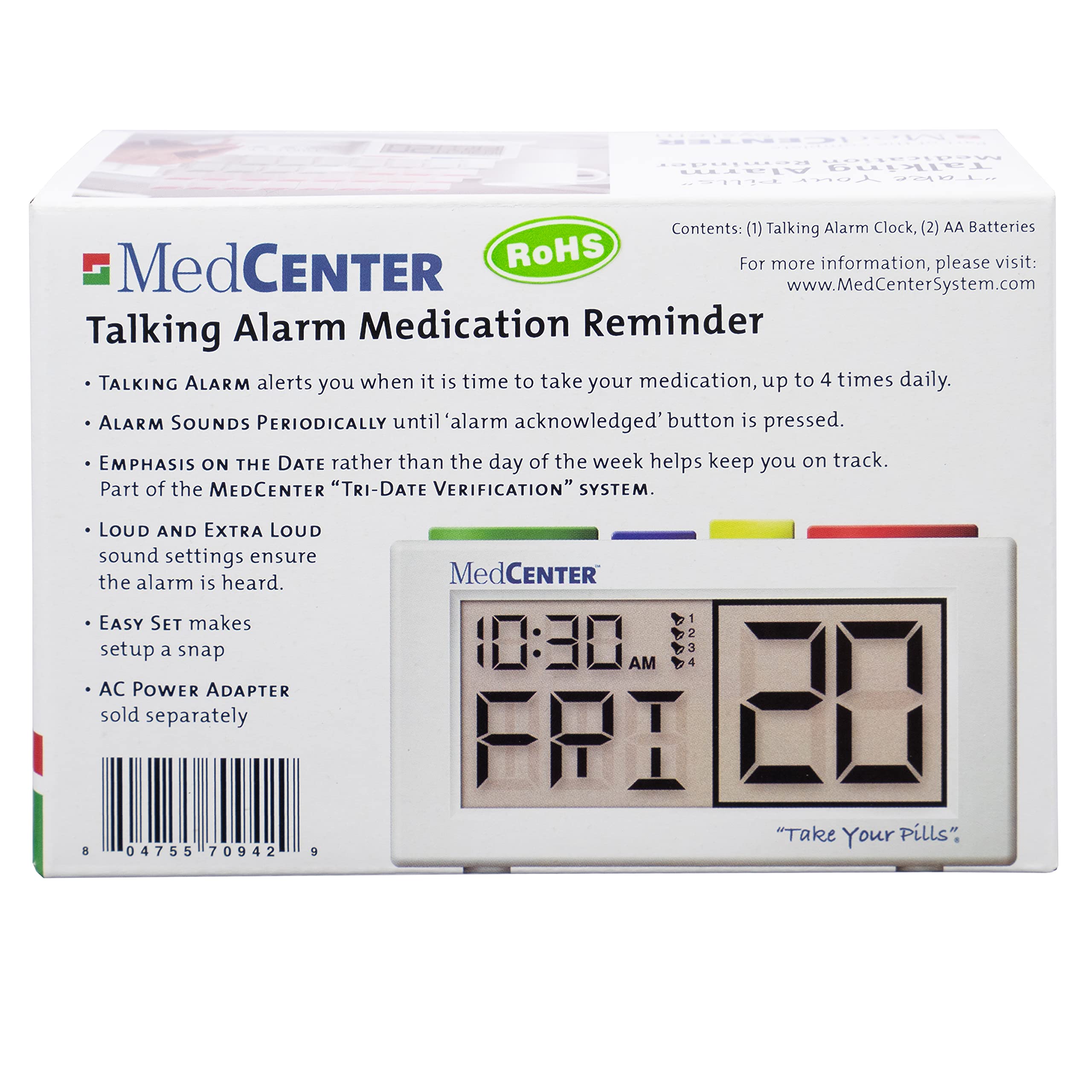 Sammons Preston MedCenter Talking One-Month Medication Organizer - 7 Day Pill Box with Alarm Reminder for Seniors & Travel - Perfect for Daily Vitamins, Prescriptions & Health Management