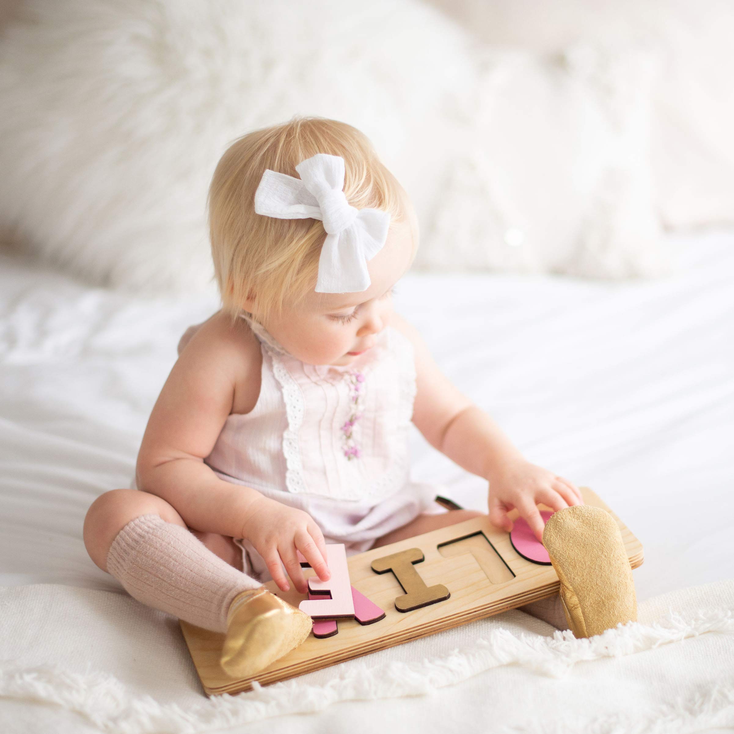 Personalized Wooden Name Puzzle for Kids - Handmade in USA by Bloom Owl - Custom Baby Gifts for Boys & Girls - Montessori Learning Toy - Perfect for Christmas, First Birthday & Nursery Decor