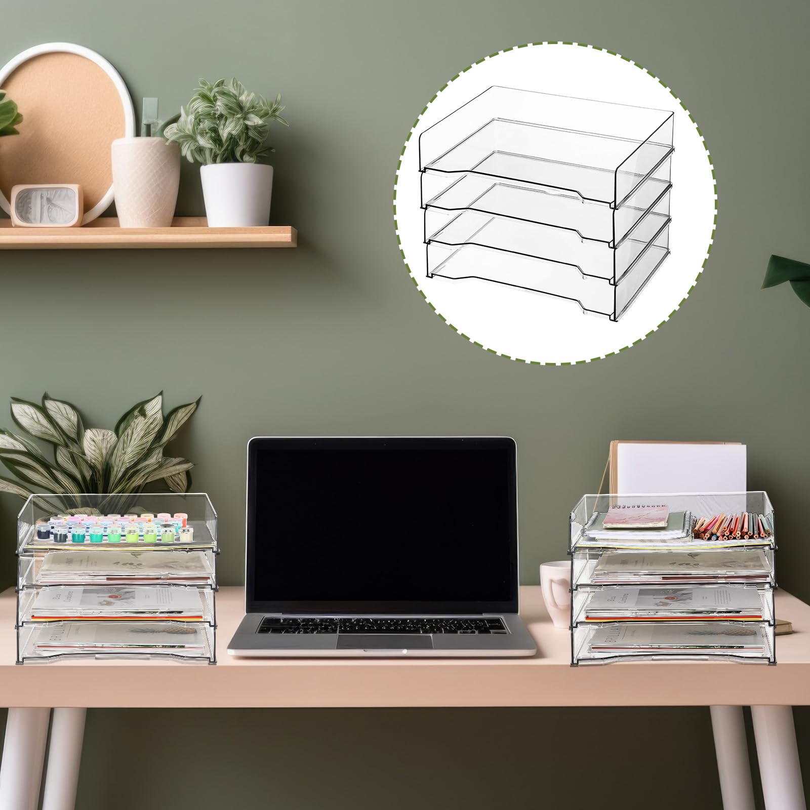 4-Piece Stackable Plastic Letter Tray Set - 13 x 9.5 x 2.6 Inch Rectangular Desk Organizer for Paper, Files & Office Supplies - Clear Desktop Storage Solution for Home & Office Organization
