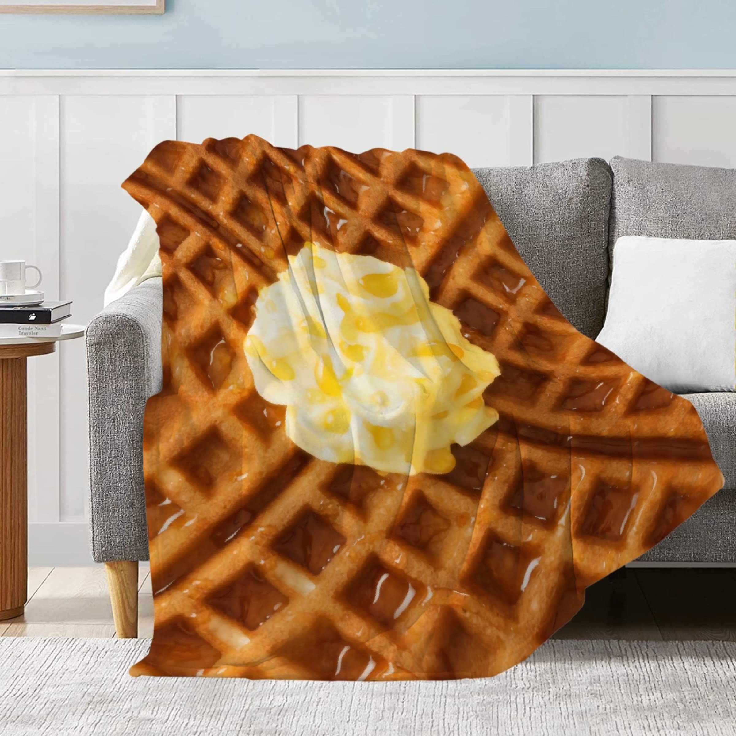 Soft & Comfortable Waffle Pattern Flannel Throw Blanket - Funny Food Texture Novelty Gift for Kids & Adults - 40