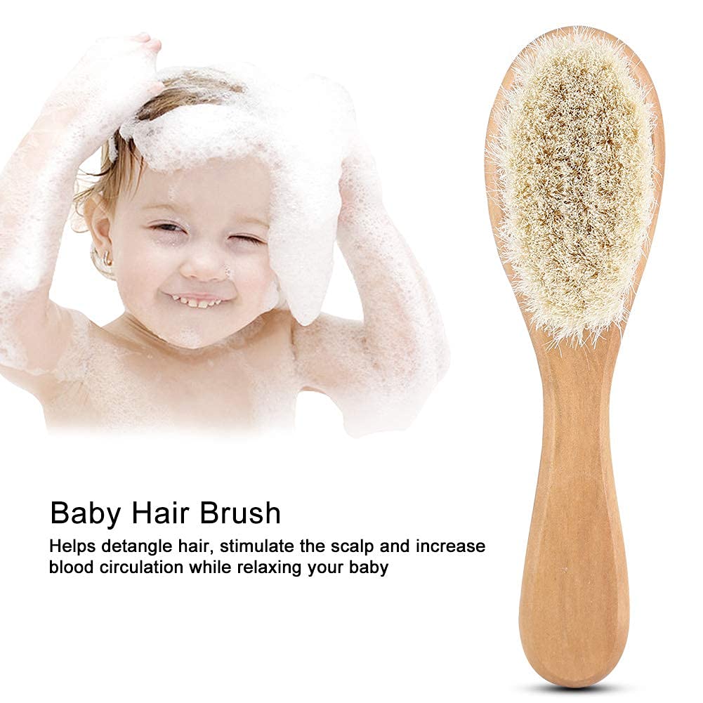 Soft Goat Bristle Baby Hair Brush with Natural Wooden Handle - Gentle Infant Scalp Massage & Grooming Comb for Newborns & Toddlers - Perfect for Daily Hair Care & Relaxing Bedtime Routine
