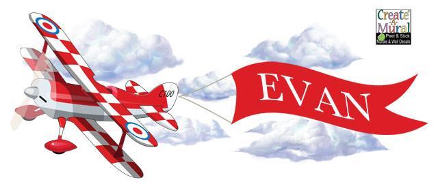 Vintage Red Airplane Banner Mural Wall Art - Perfect for Aviation Themed Bedroom, Nursery, or Office Decor