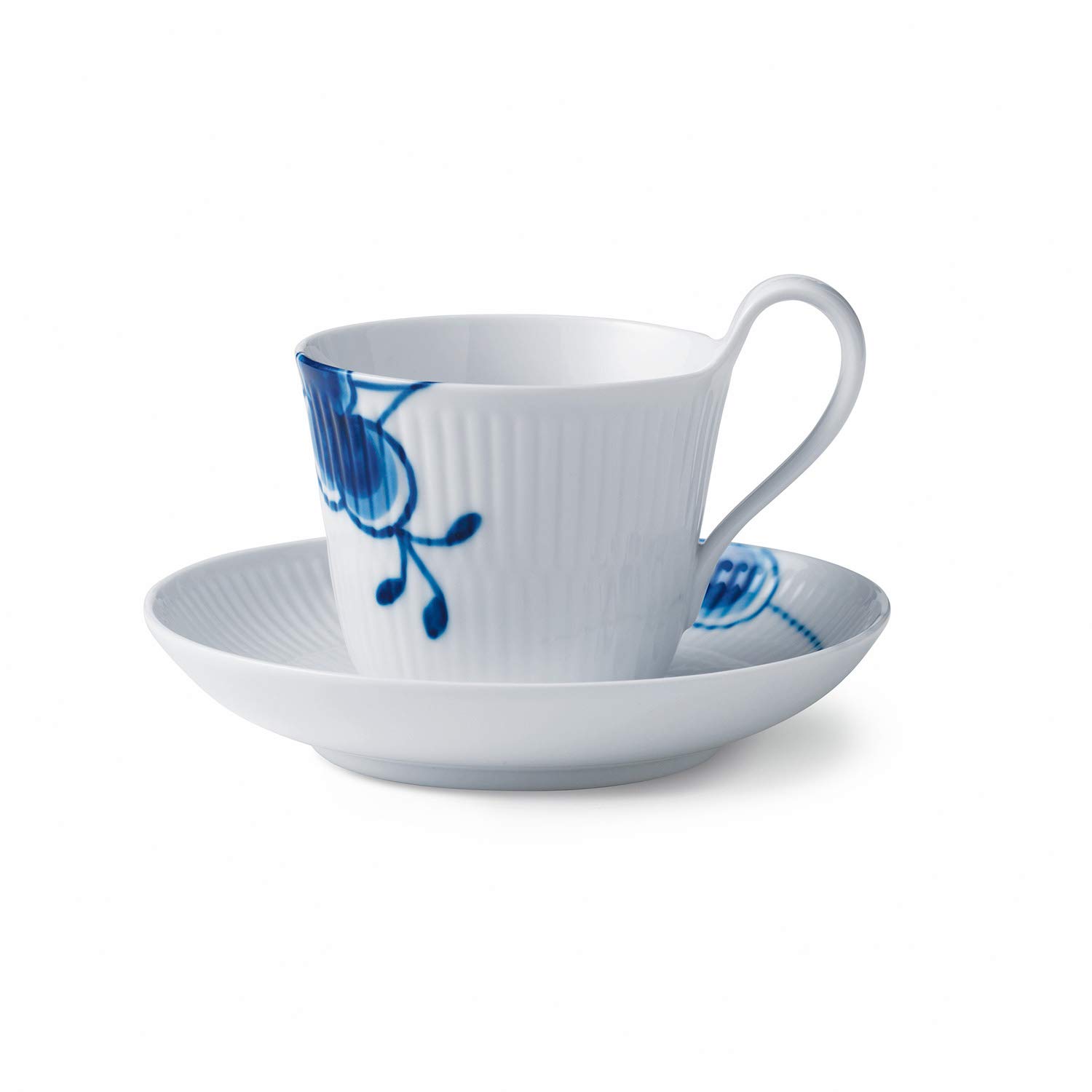 Royal Copenhagen 1016909 Blue Fluted Mega High Handle Cup & Saucer Set - 8.5 fl oz (240 ml) White Porcelain - Elegant Wedding Gift & Anniversary Present - Perfect for Afternoon Tea, Bridal Showers & Home Decor