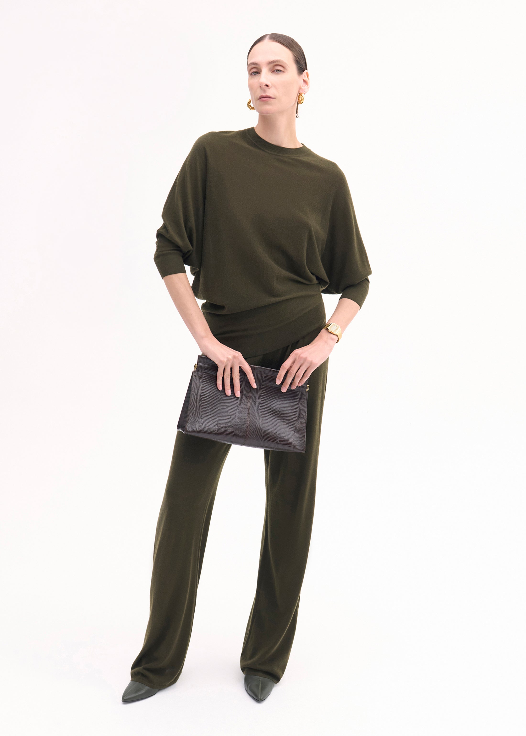Luxury Draped Knit Cashmere Top for Women - Soft Olive Green Sweater | Perfect for Fall Layering, Office Wear & Casual Outfits