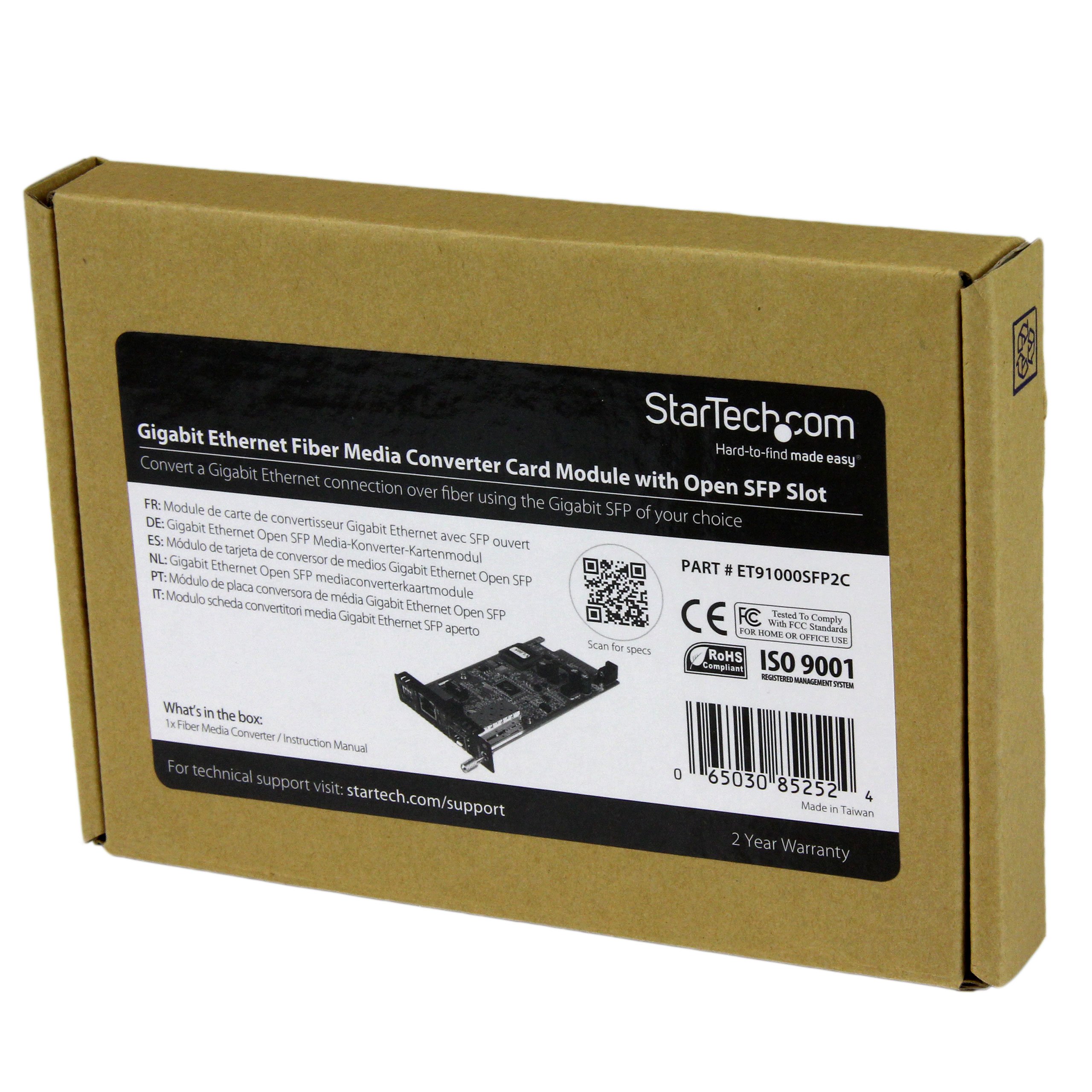 StarTech.com Gigabit Ethernet Fiber Media Converter Card Module with Open SFP Slot - Fiber to Ethernet Converter - TAA Compliant (ET91000SFP2C) - Ideal for Data Centers, Office Networks & Industrial Applications