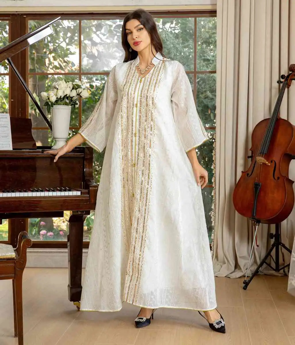 Elegant Eid Dress for Women - Sparkling Sequins & Embroidery Kaftan Caftan - Perfect for Eid Celebrations, Parties, and Special Occasions