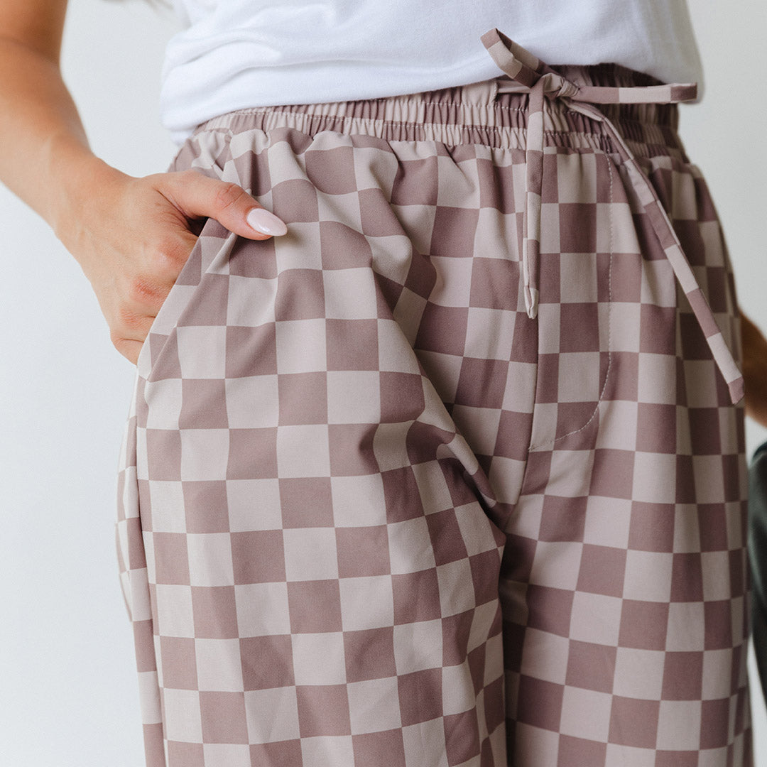 Audrey Wide Leg Pants for Women - Brown Checkered High Waist Trousers | Comfortable Office & Casual Wear | Perfect for Work, Travel & Everyday Outfits